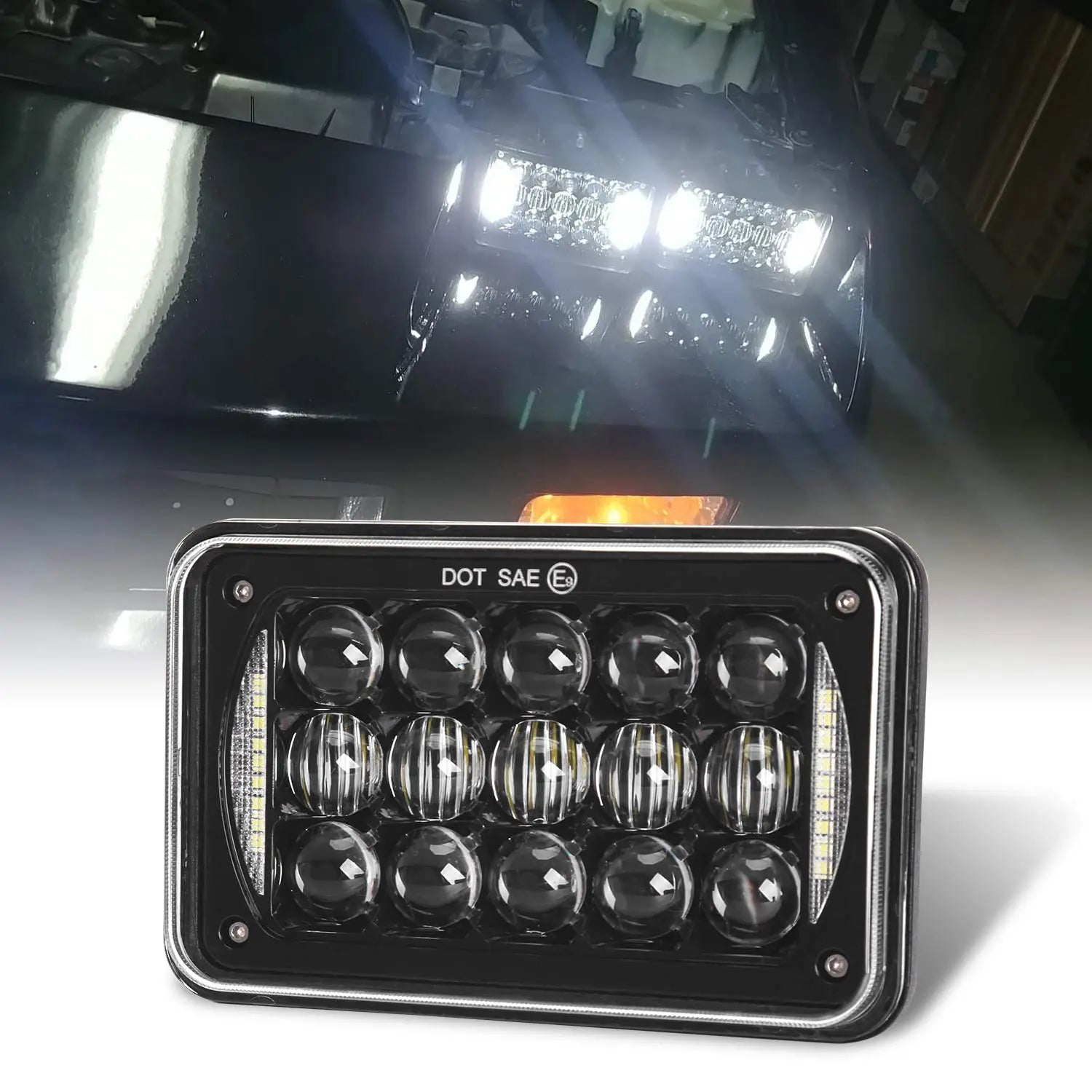 60W 4x6 Inch LED Headlight Kit with DRL - Compatible with Peterbilt, Kenworth, Freightliner, Ford, Chevrolet Trucks | High-Performance Rectangular Replacement for Improved Night Driving & Safety
