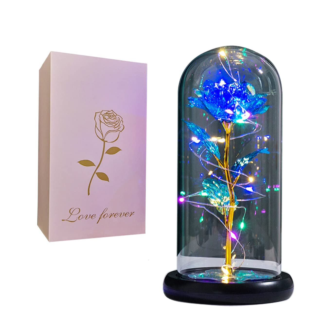 Eternal Glass Rose Gift for Women - Beauty and The Beast Inspired Galaxy Rose Flower, Unique Birthday, Anniversary, Valentine's Day Present for Wife & Girlfriend (Blue) - Perfect for Romantic Occasions, Home Decor, and Special Gift Giving