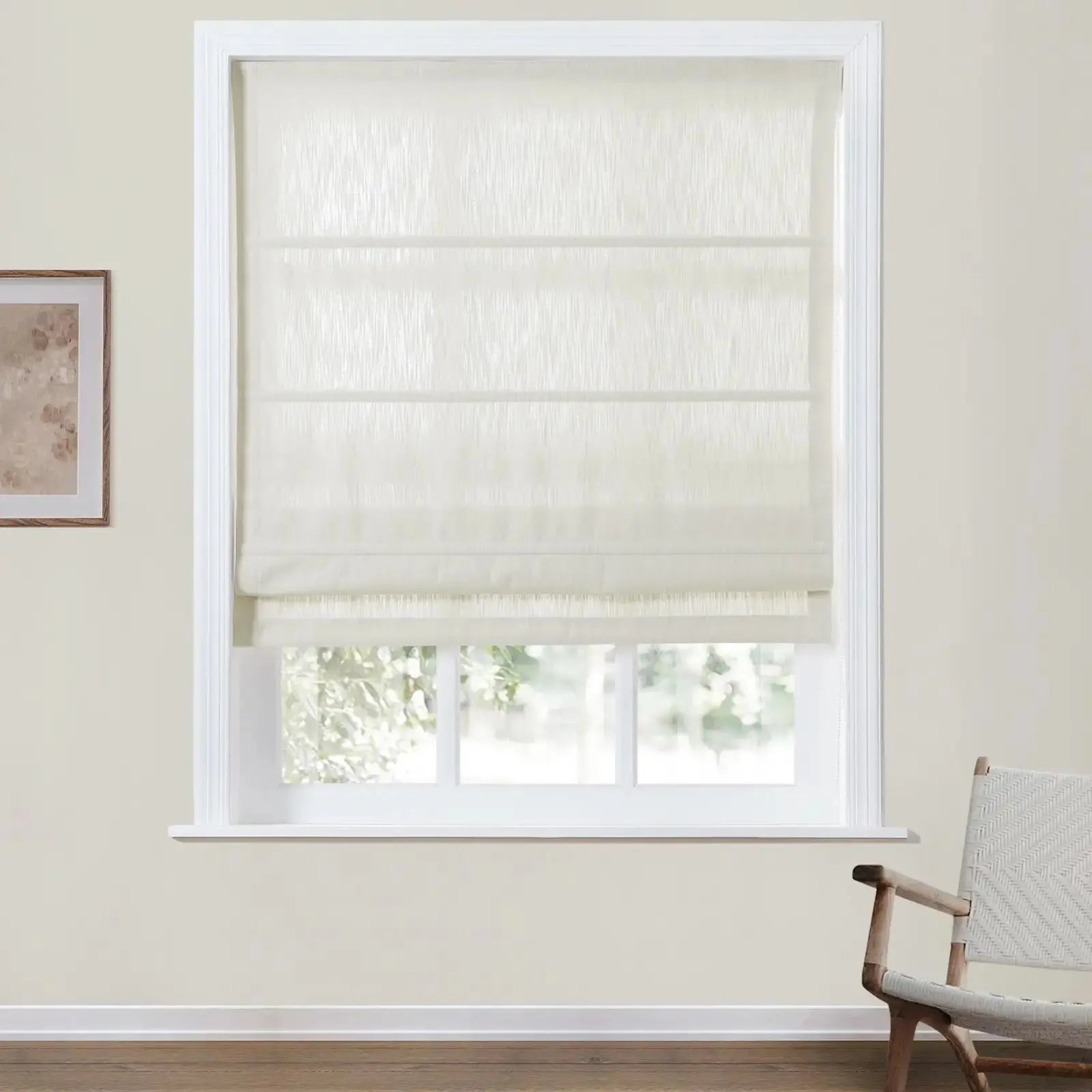 Cloe Cotton Blend Roman Shade with Cord Lift - Blackout Window Treatment for Bedroom & Living Room