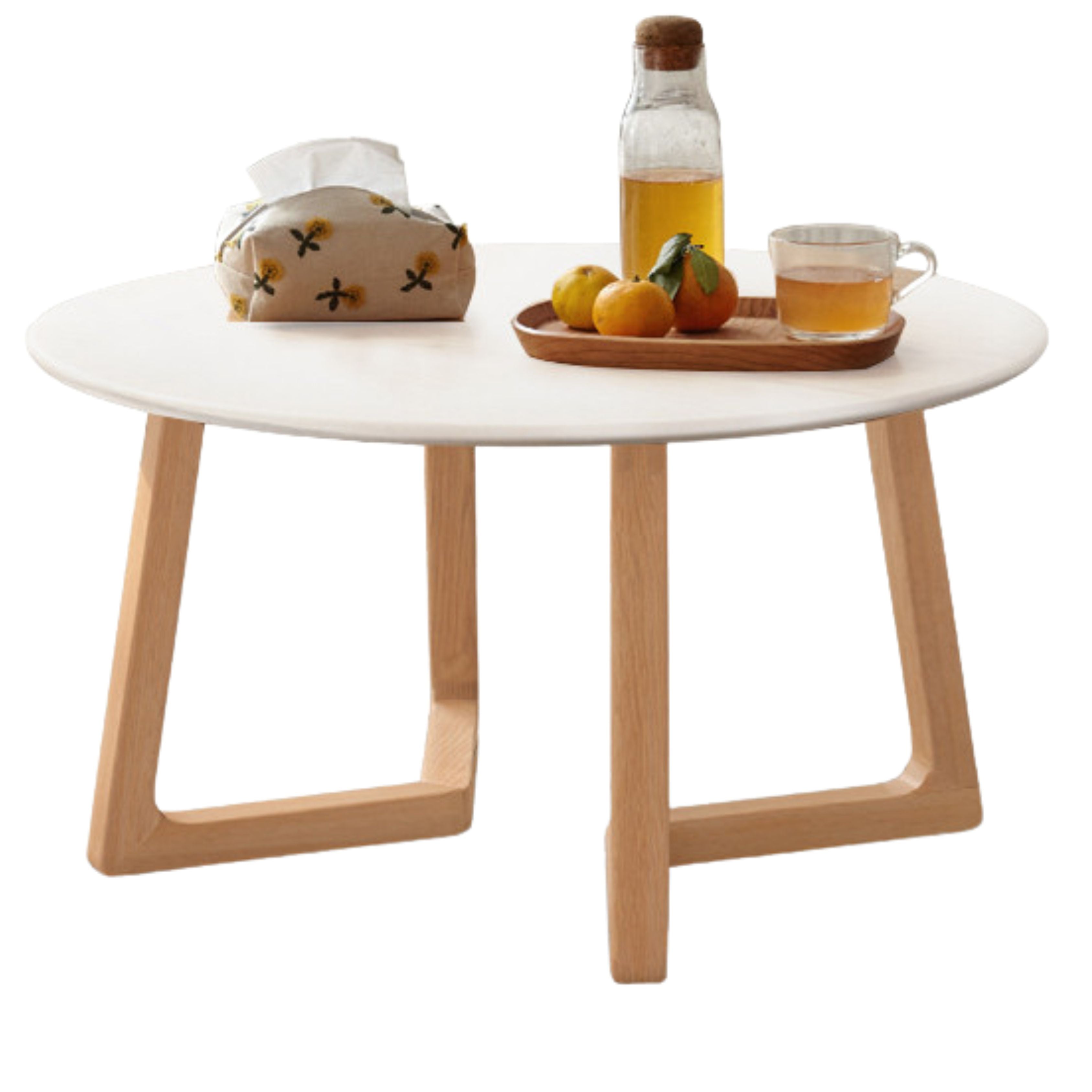 Solid Oak Wood Round Coffee Table - Rustic Modern Living Room Centerpiece for Home Decor & Relaxing with Family