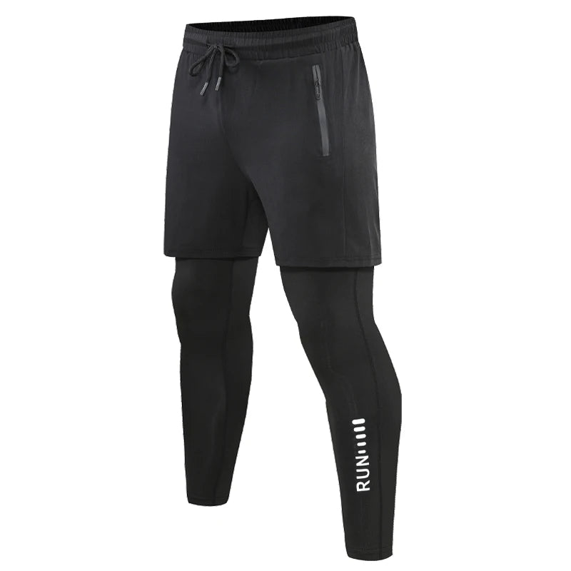 Men's 2-in-1 Running Pants with Pockets - Double Layer Training Leggings for Basketball, Fitness & Workout - Breathable Printed Sweatpants for Jogging, Gym & Outdoor Sports