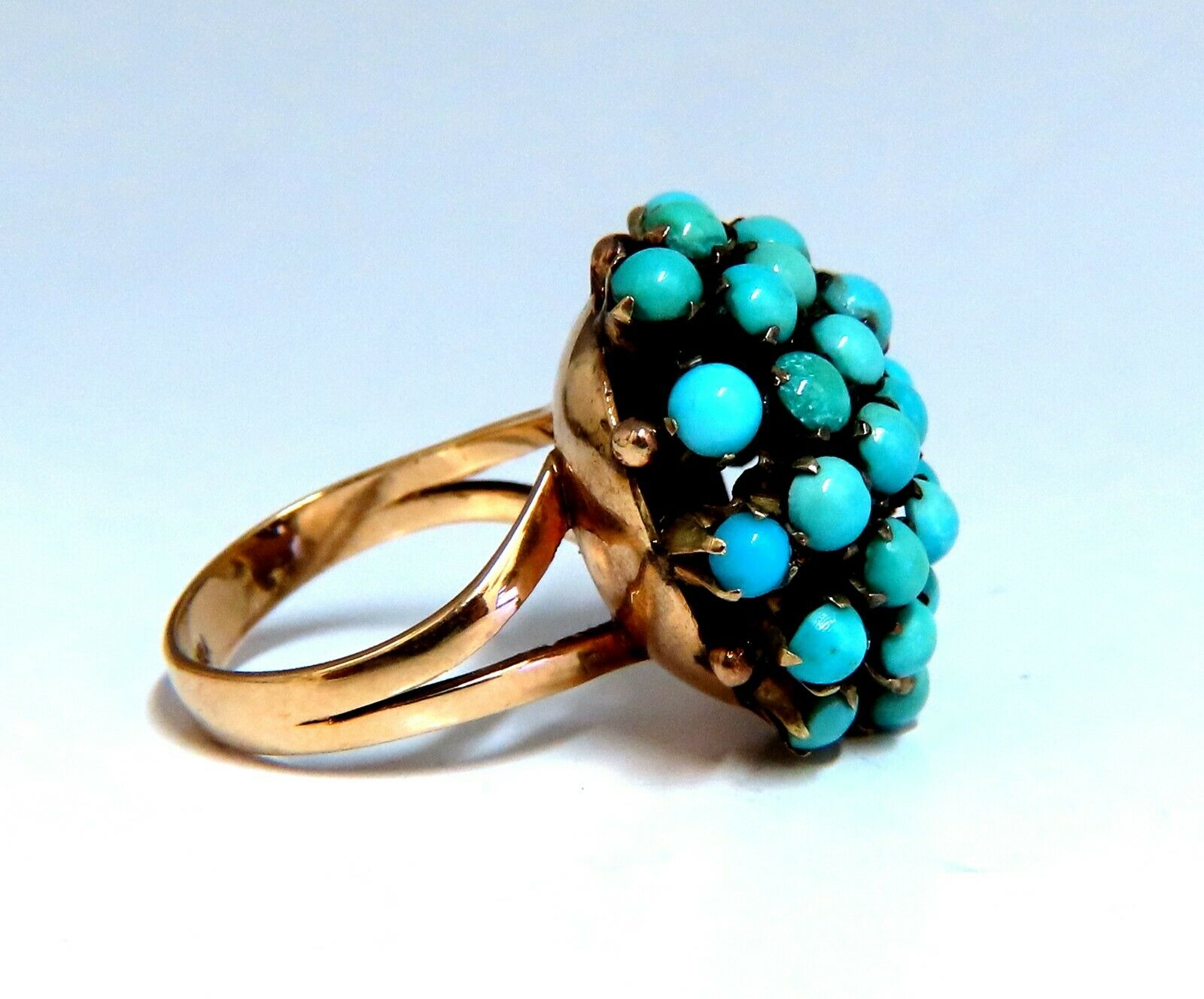 Vintage Persian Turquoise Cluster Burst Ring in 14K Gold - Elegant Bohemian Jewelry for Women, Perfect for Weddings, Parties & Special Occasions