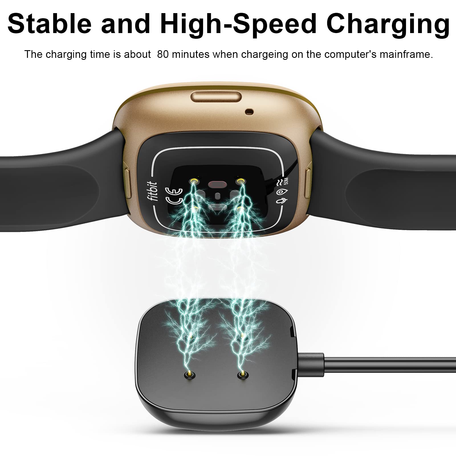 Yisica Replacement USB Charging Cable for Fitbit Sense 2 & Fitbit Sense (3.3ft/100cm) - Fast Charging Station Accessory for Home, Office, and Travel Use