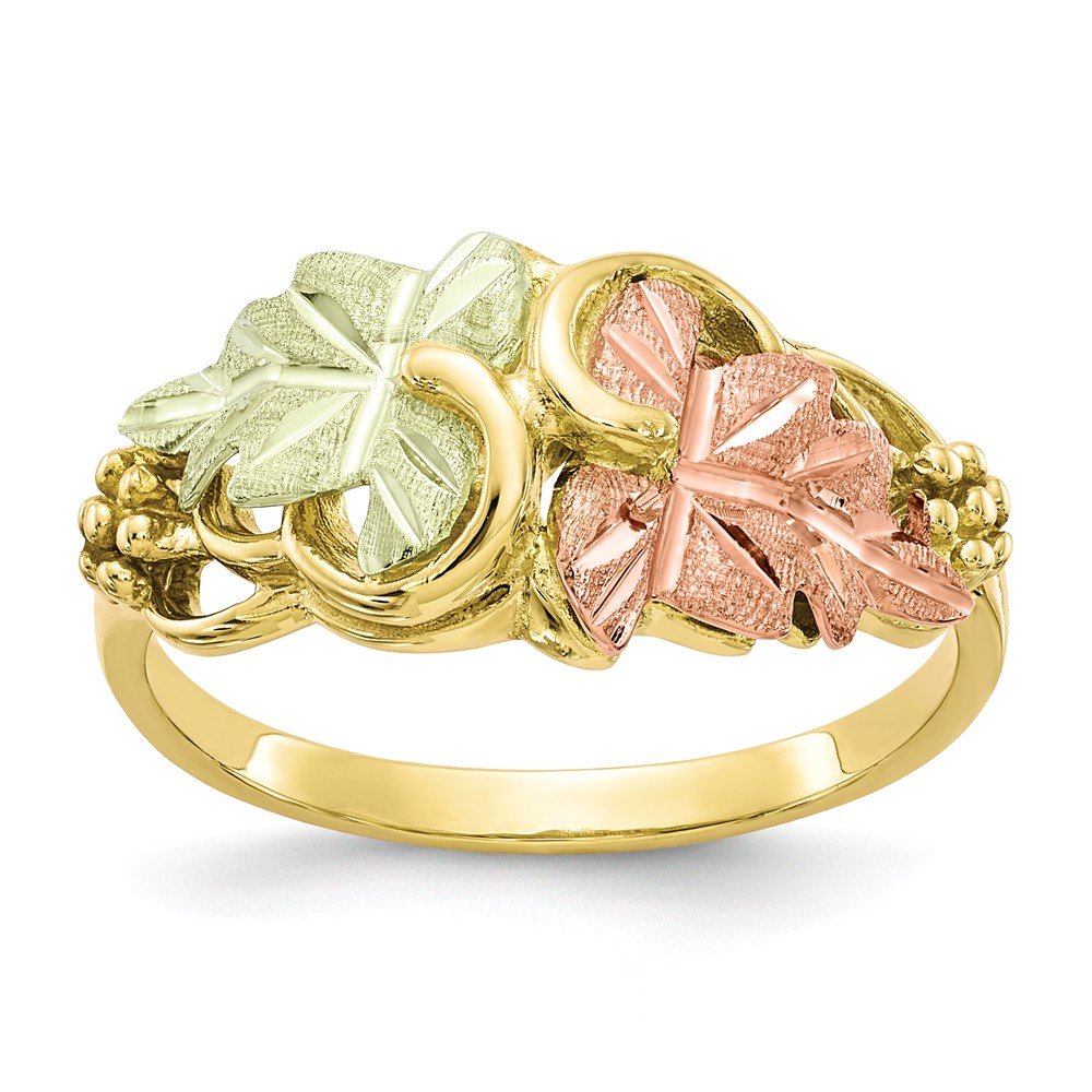 10K Yellow Gold Tri-Color Flower Ring Band for Women - Elegant Floral Wedding, Engagement & Everyday Jewelry - Perfect Gift for Anniversary, Birthday & Valentine's Day