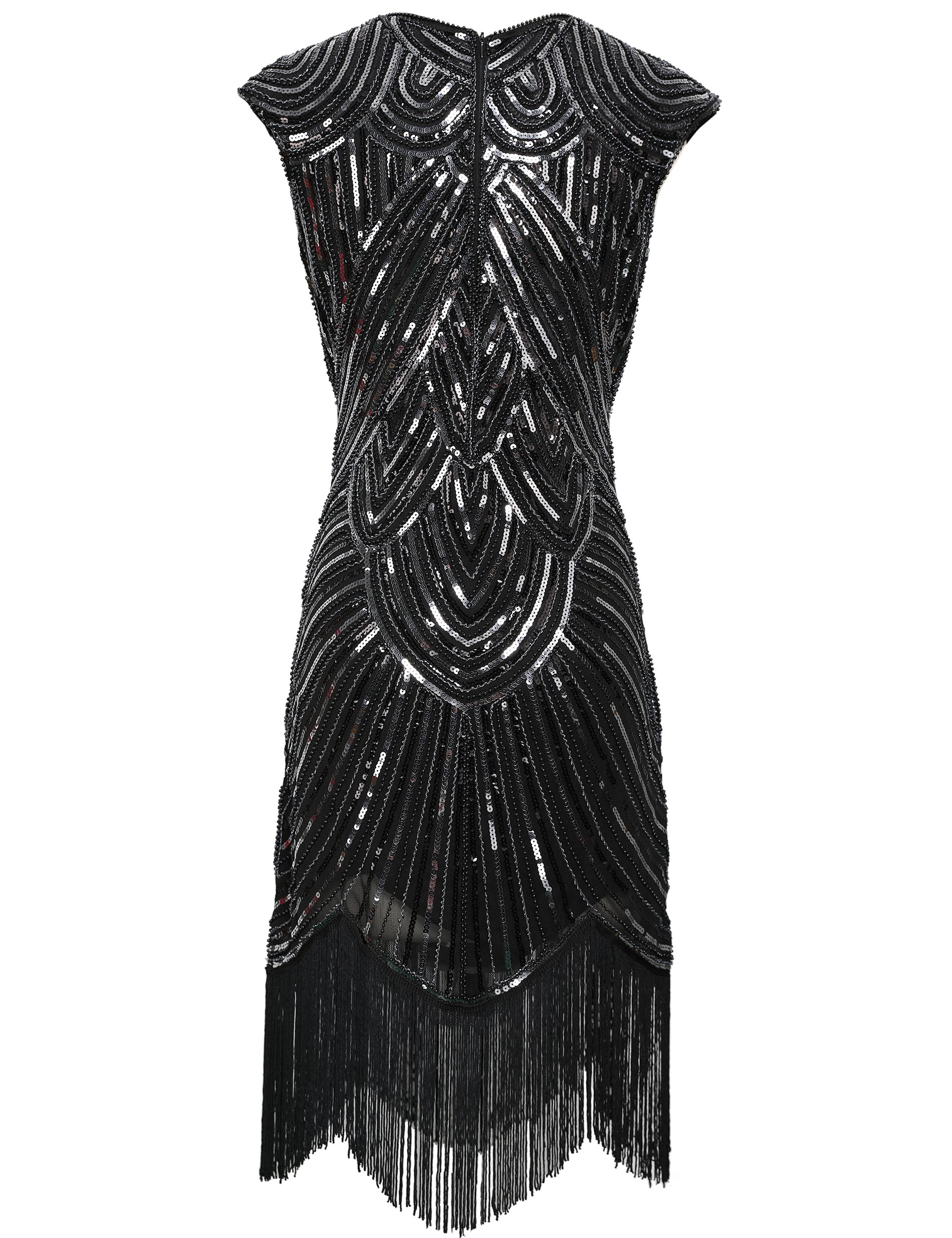 Vintage 1920s Flapper Dress with Sequin Beading & Tassel Hem - V-Neck Gatsby Cocktail Dress for Women - Perfect for Roaring 20s Parties, Halloween Costumes & Jazz Age Themed Events