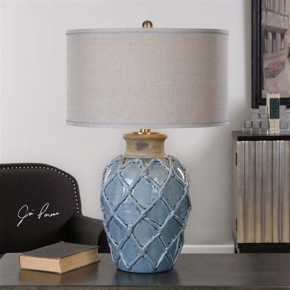 BOWERY HILL Modern Pale Blue Table Lamp - Bedside Nightstand Lighting for Living Room, Bedroom & Office Decor