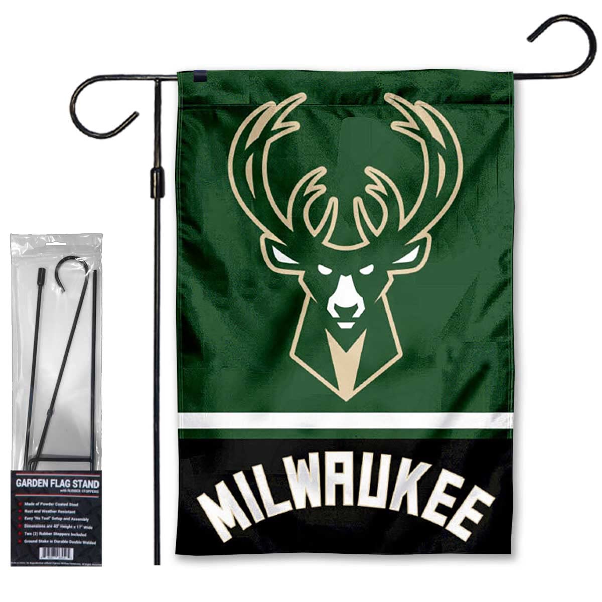WinCraft Milwaukee Bucks Fear The Deer Garden Flag with Pole Stand Holder - Perfect for NBA Fans Yard Decor & Sports Team Spirit