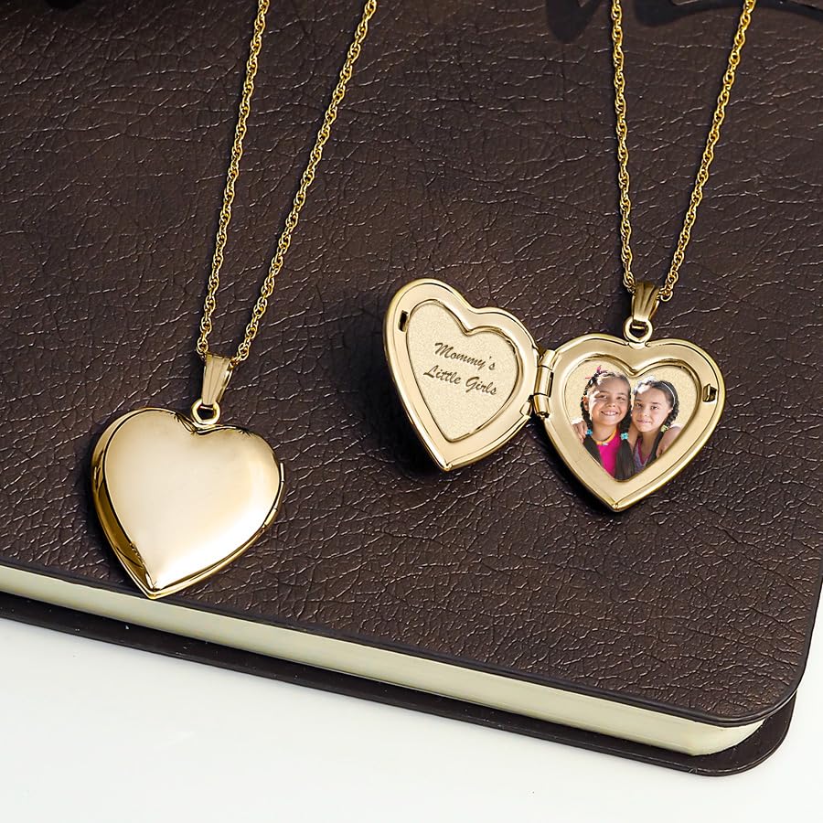 14K Solid Yellow Gold Heart Locket Necklace - 1.25 Inch Large Plain Pendant for Women & Men - Personalized Memory Keepsake Gift for Anniversary, Valentine's Day & Special Occasions