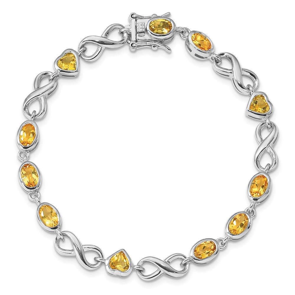925 Sterling Silver Oval & Heart Citrine Bracelet for Women - Elegant Fine Jewelry Gift for Her (7.5 Inch) - Perfect for Birthdays, Anniversaries & Special Occasions