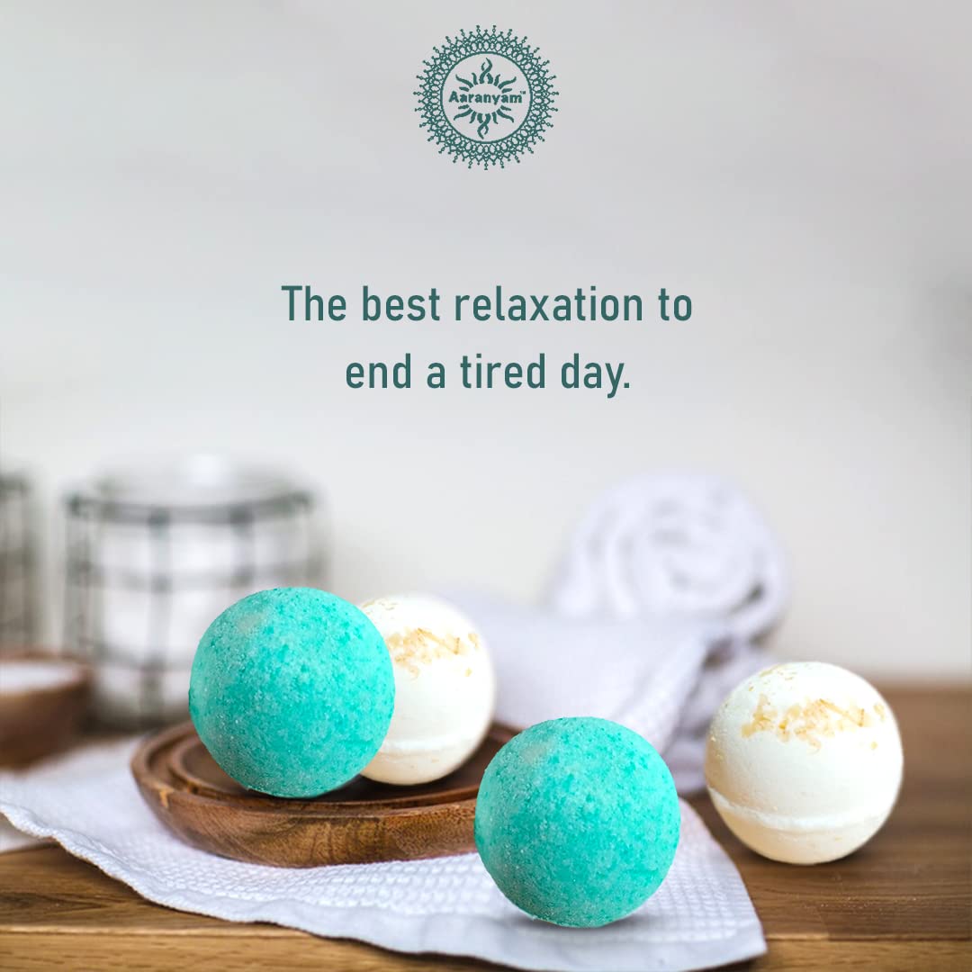 Aaranyam Calming Blue Bath Bombs Gift Set for Women - Oatmeal & Jasmine Scented, Hydrating & Moisturizing (4 Pack, 75g Each, 300g Total) - Perfect for Relaxation, Spa Nights & Self-Care Gifts