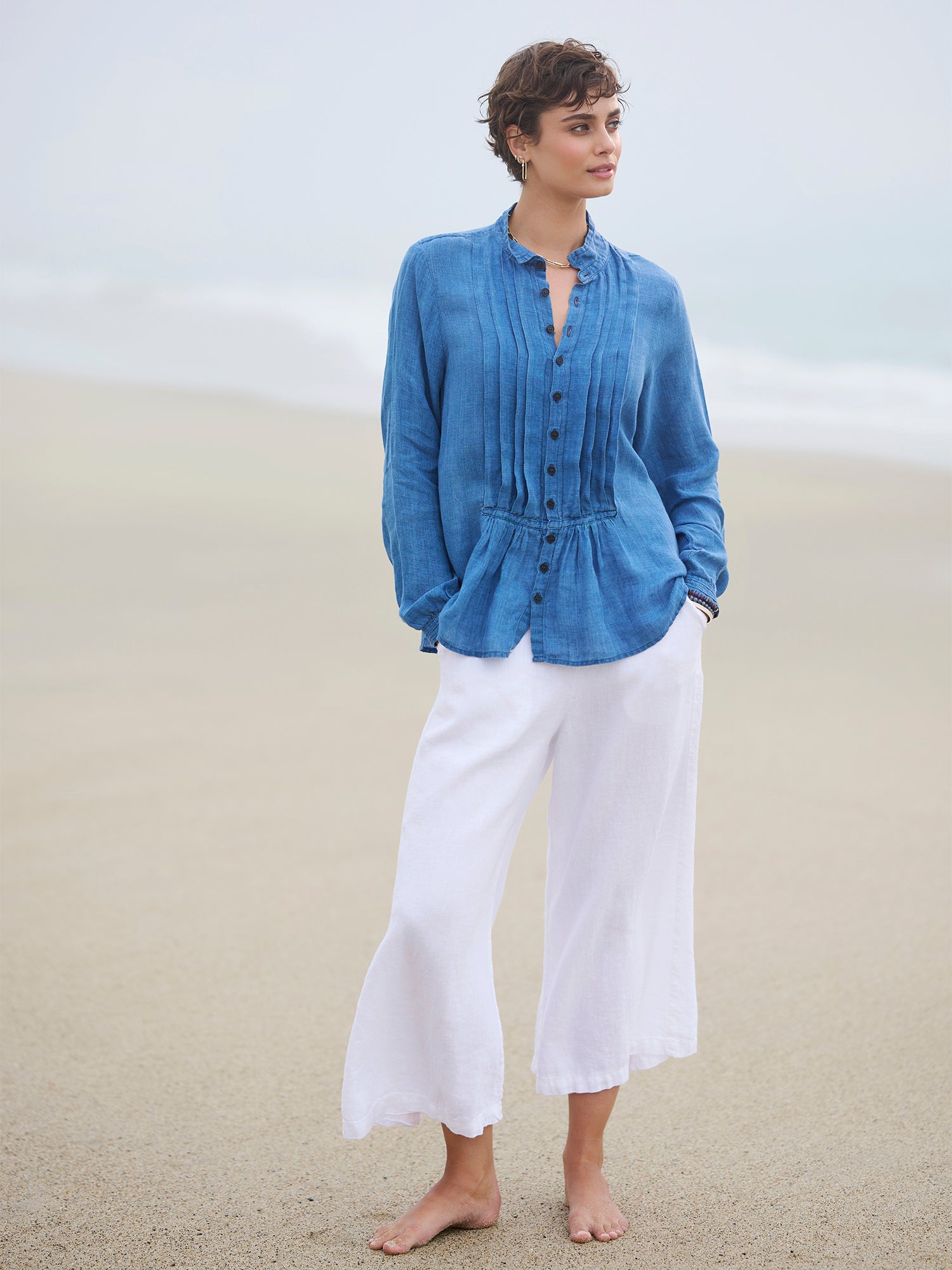 Nora Tux Linen Shirt for Women - Classic Elegant Button Down Blouse with Notch Lapel | Perfect for Office Wear, Business Casual, and Special Occasions