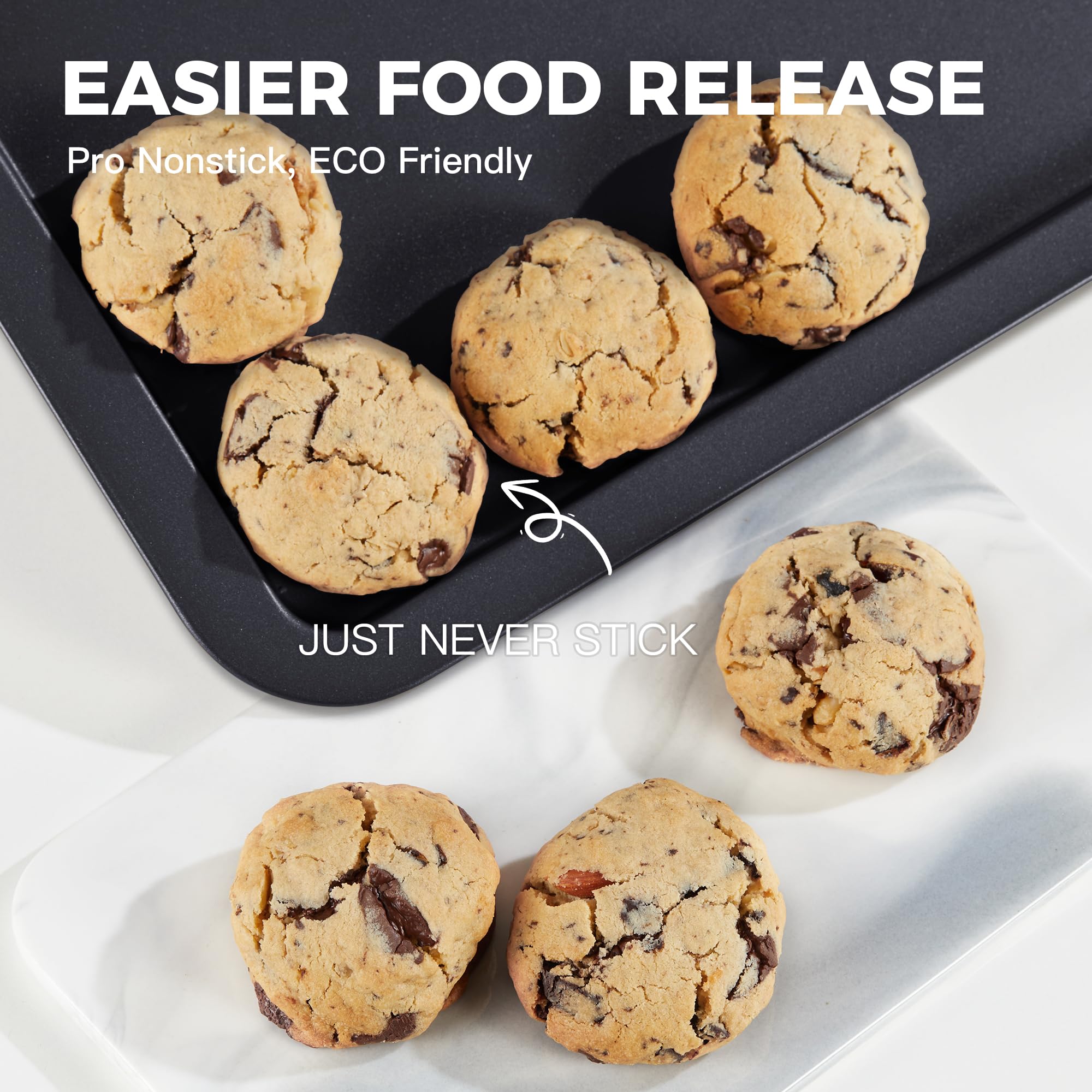 HONGBAKE XL Large Baking Sheet Set - 19x13.25 Inch Nonstick Cookie Sheet Pan, Oven Tray with Wider Grips, 3-Pack Heavy Duty Bakeware, Dishwasher Safe - Dark Grey | Perfect for Cookies, Roasting Vegetables, Baking Pizzas & Sheet Pan Meals
