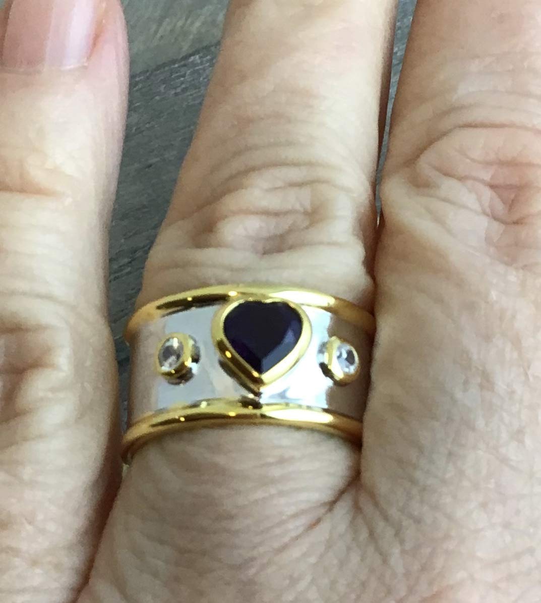Amethyst Heart Shaped Sterling Silver Ring - Natural Gemstone Jewelry for Women, February Birthstone, Valentine's Day, Mother's Day & Birthday Gift - Handmade Mixed Metal Ring for Her - Perfect for Romantic Occasions, Anniversary & Special Gifts (Size R 1/2)