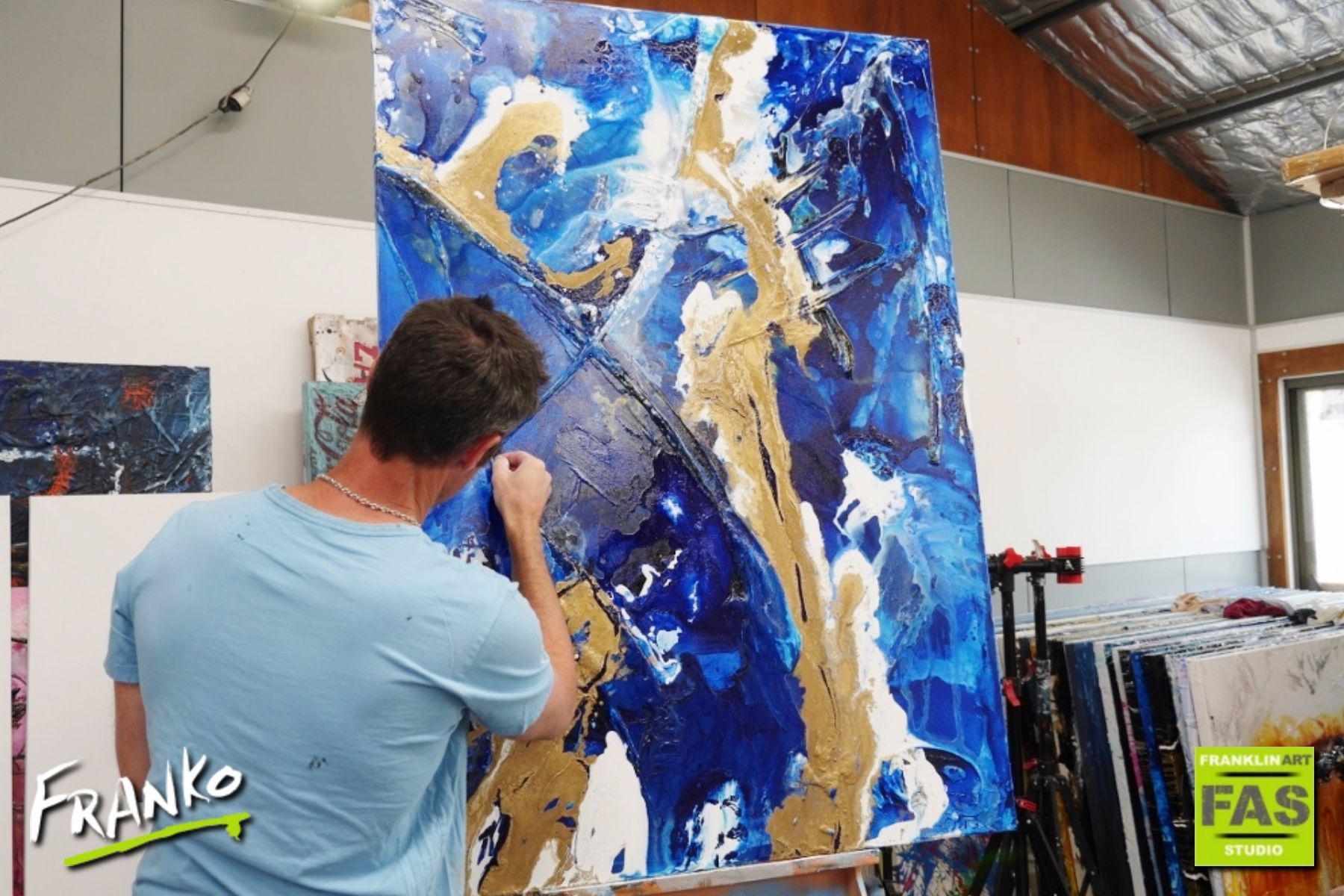 Blue and Gold Abstract Glitz Painting 140cm x 100cm - Modern Wall Art for Living Room, Bedroom & Office Decor