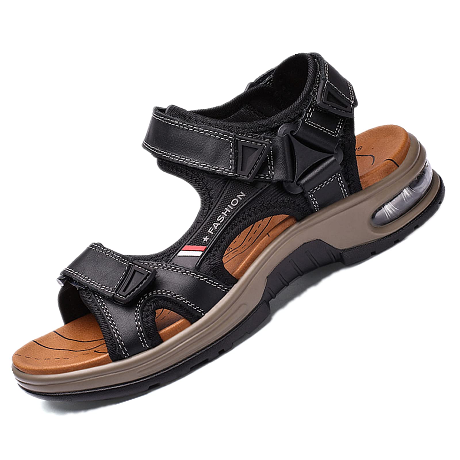 Men's Leather Outdoor Hiking Sandals - Breathable Open Toe Sport Sandals with Air Cushion for Walking, Waterproof Beach & Trail Sandals - Perfect for Summer Adventures, Travel & Casual Wear