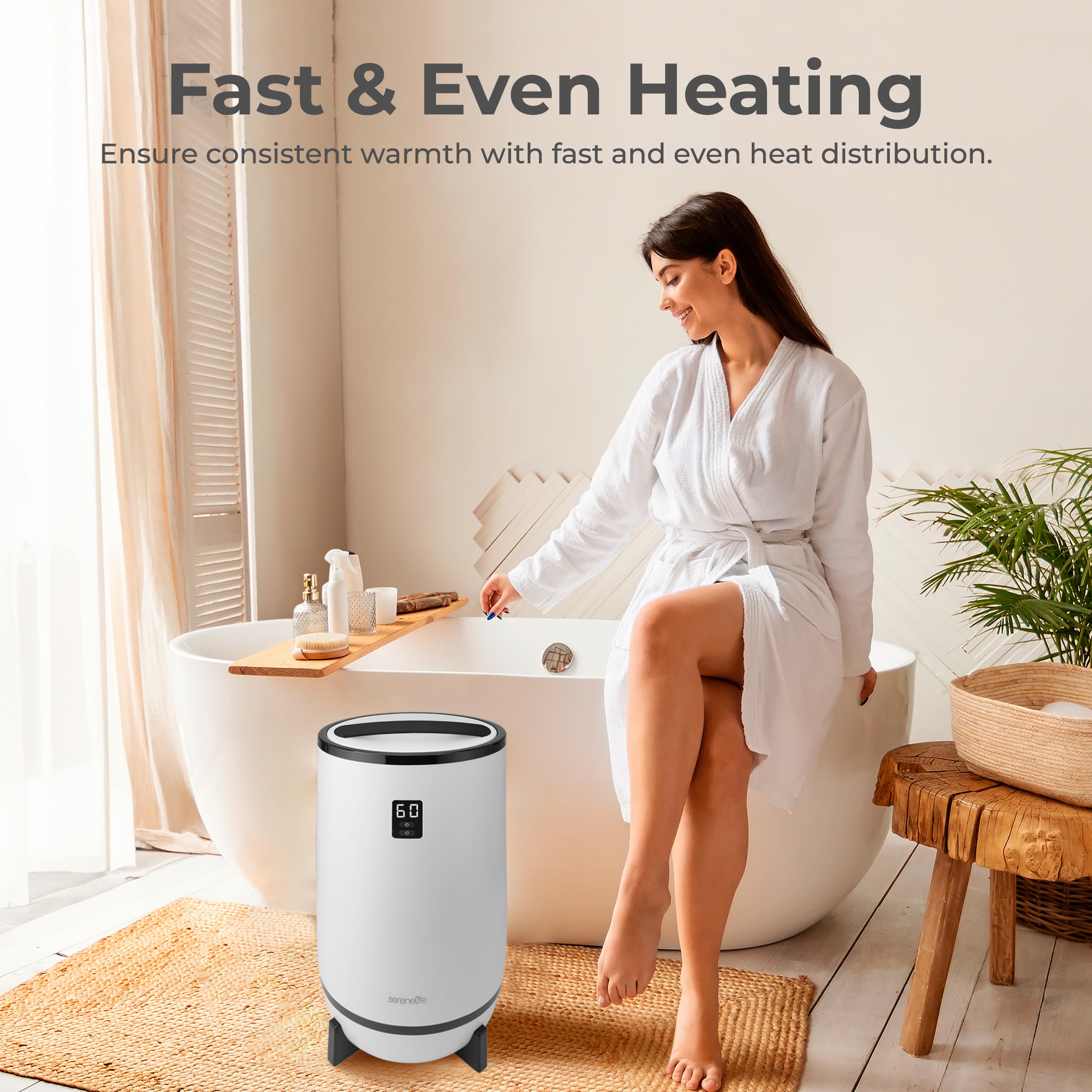 SereneLife Luxury Electric Towel Warmer Bucket with Auto Shut Off - Spa & Bathroom Heated Towel Holder for Large Towels, Blankets, Robes & Pajamas - Perfect Gift for Women & Men - Black (Ideal for Home Spa, Hotels & Relaxation)