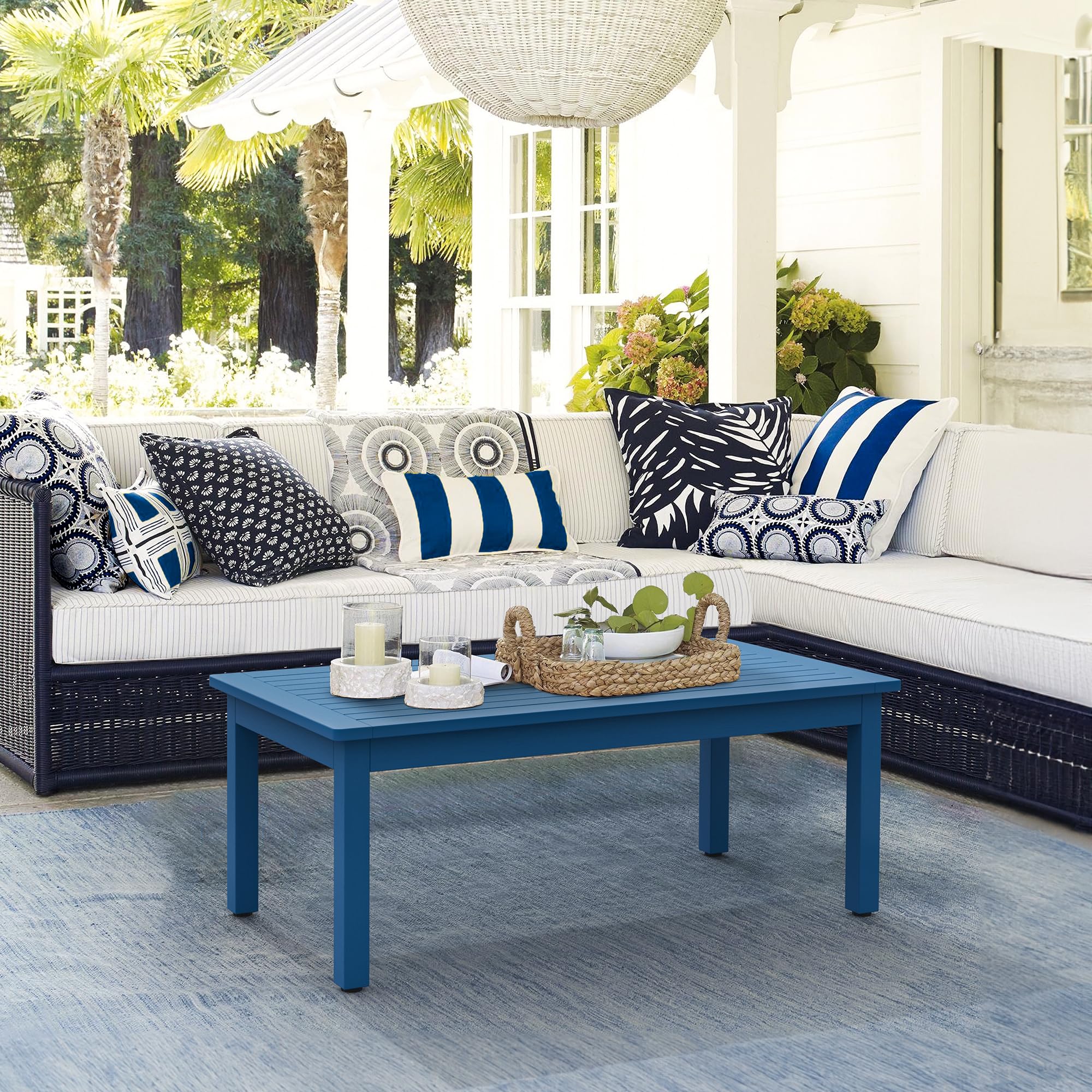 LUE BONA Outdoor Coffee Table - Weather-Resistant Rectangle Patio Table with Adjustable Leveling Feet for Deck, Pool, Balcony - Indoor & Outdoor Use - Navy Blue | Perfect for Backyard Relaxation, Poolside Lounging, and Outdoor Entertaining