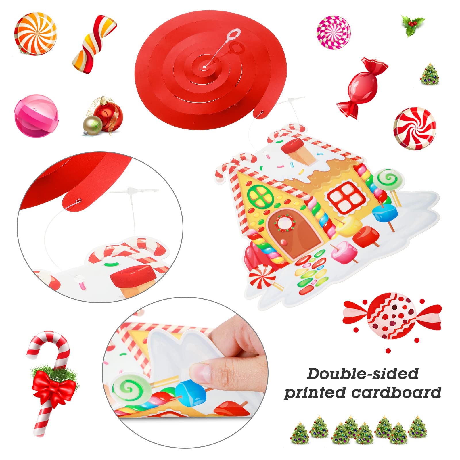 53 Pcs Christmas Hanging Swirl Decorations Set - Gingerbread Man, Candy & Red Cardinal Ornaments for Xmas Tree, Ceiling & Holiday Party Decor | Perfect for Home, Office & Festive Gatherings