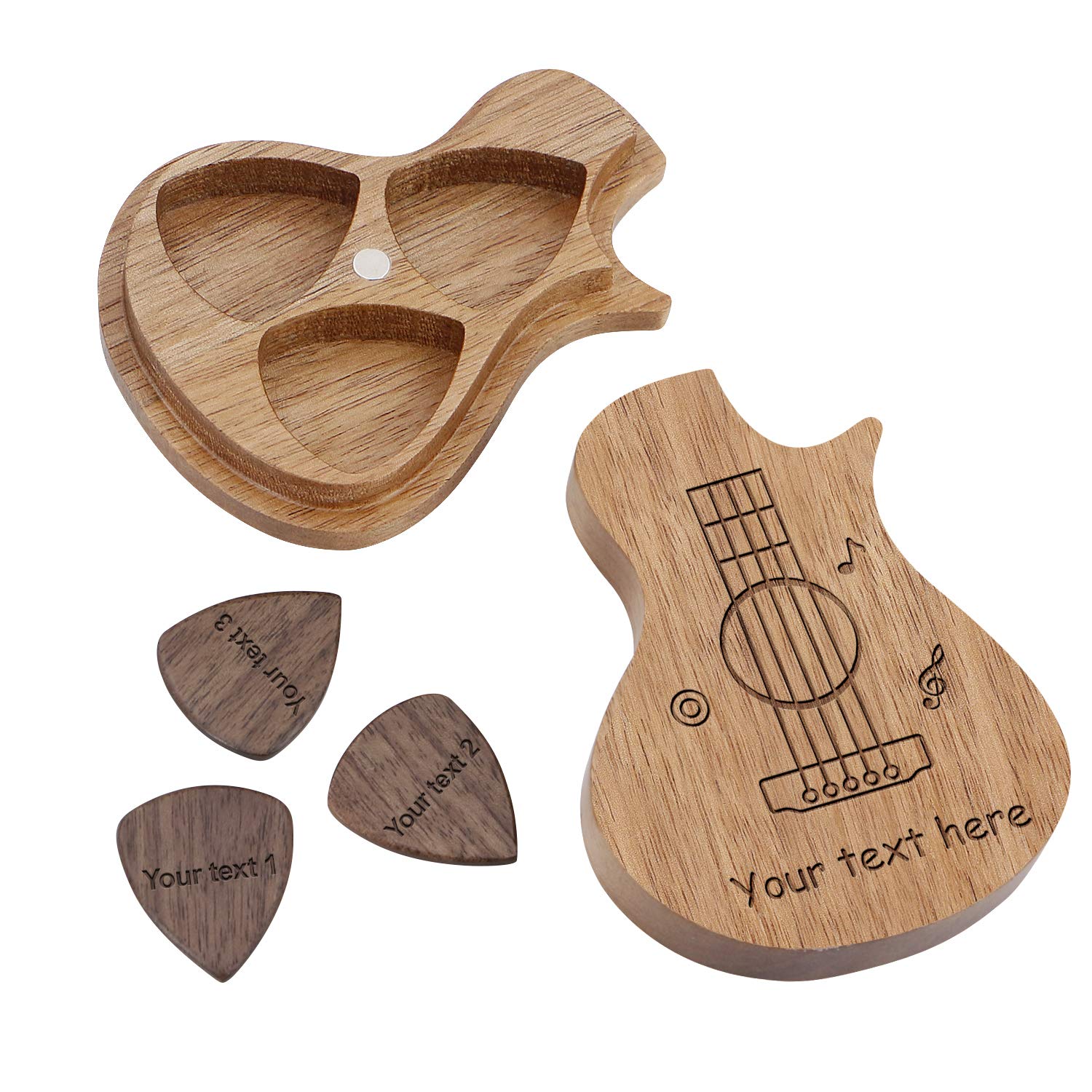 Custom Engraved Guitar Pick Box - Personalized Wooden Plectrum Storage Case with 3 Standard Guitar Picks - Perfect Gift for Musicians & Guitar Lovers - Ideal for Home, Studio & Travel Use