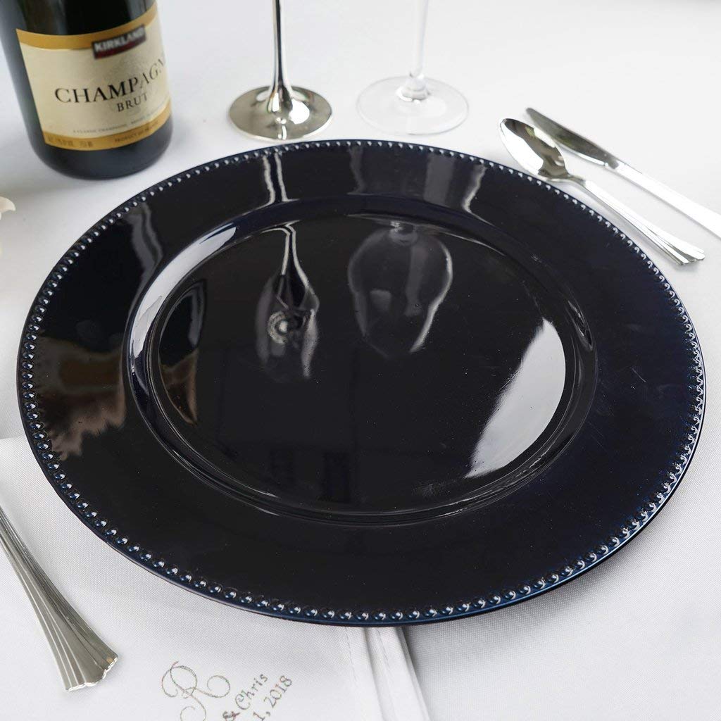 Tiger Chef 13-inch Navy Blue Beaded Round Charger Plates for Wedding & Formal Dining - Set of 96 Elegant Decorative Plate Chargers - Perfect for Banquets, Catering Events and Upscale Dinner Parties