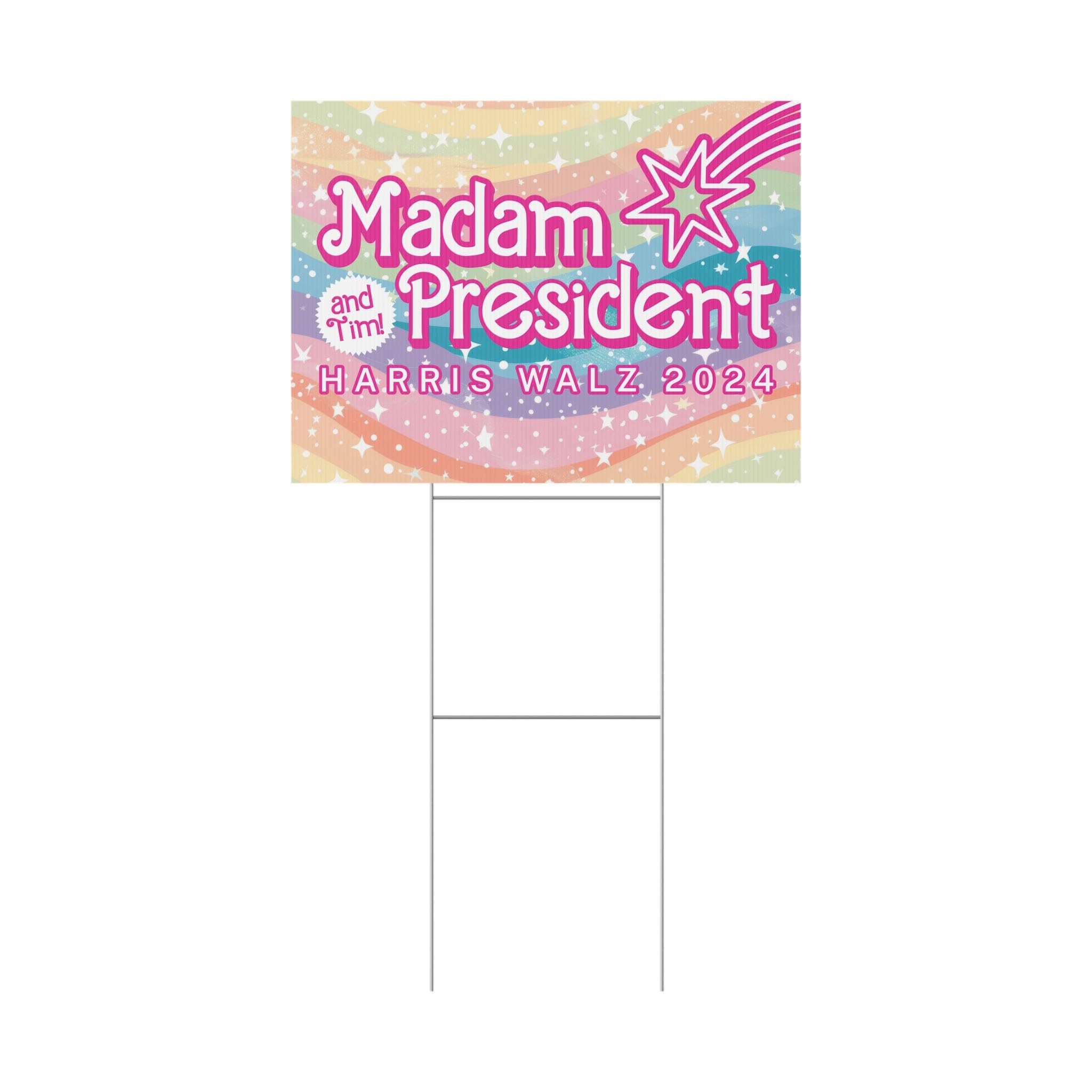 Kamala Harris & Tim Walz 2024 Election Yard Sign - Rainbow Madam President Harris Walz Campaign Sign - Vote Sign for Lawn, Garden & Political Events