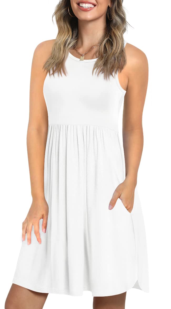Longyuan Women's Summer Stretchy Tank Sun Dress with Pockets - 2022 Casual Beachwear & Vacation Outfit for Pool Party, Travel, and Outdoor Activities
