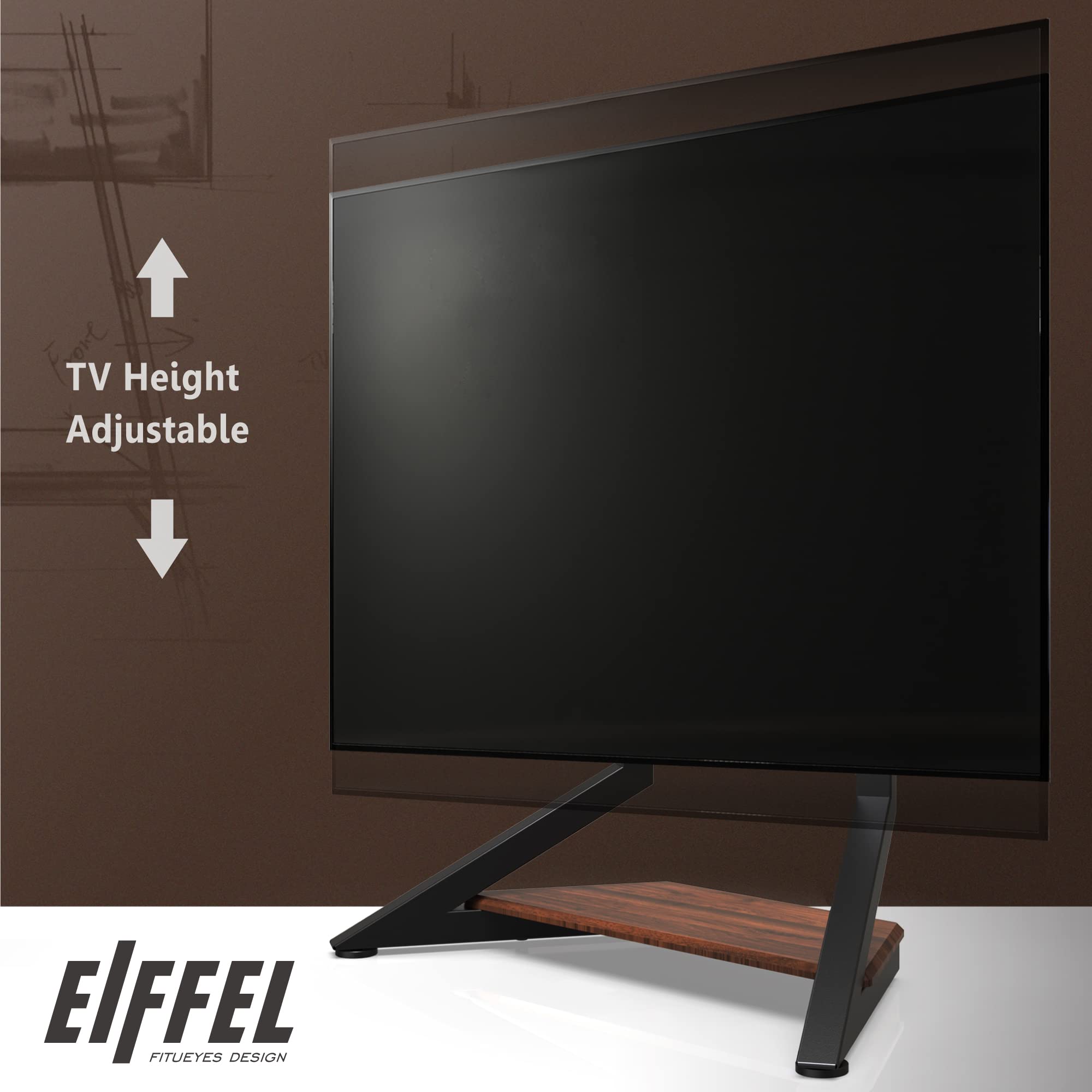 FITUEYES Universal Tabletop TV Stand for 55-86 Inch TVs - Adjustable Height TV Mount with Sturdy Wooden Base - Eiffel Series TV Stand for Living Room, Bedroom & Home Theater Setup