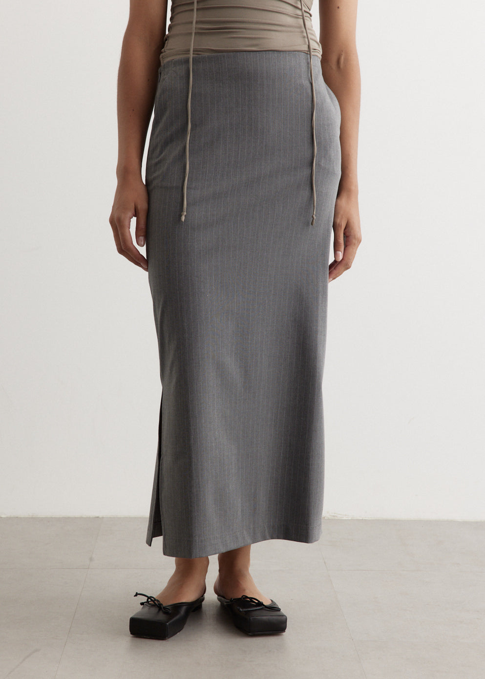 Angel Long Pinstripe Skirt for Women - Elegant High Waist A-Line Midi Skirt with Side Slits | Perfect for Office, Party & Formal Occasions