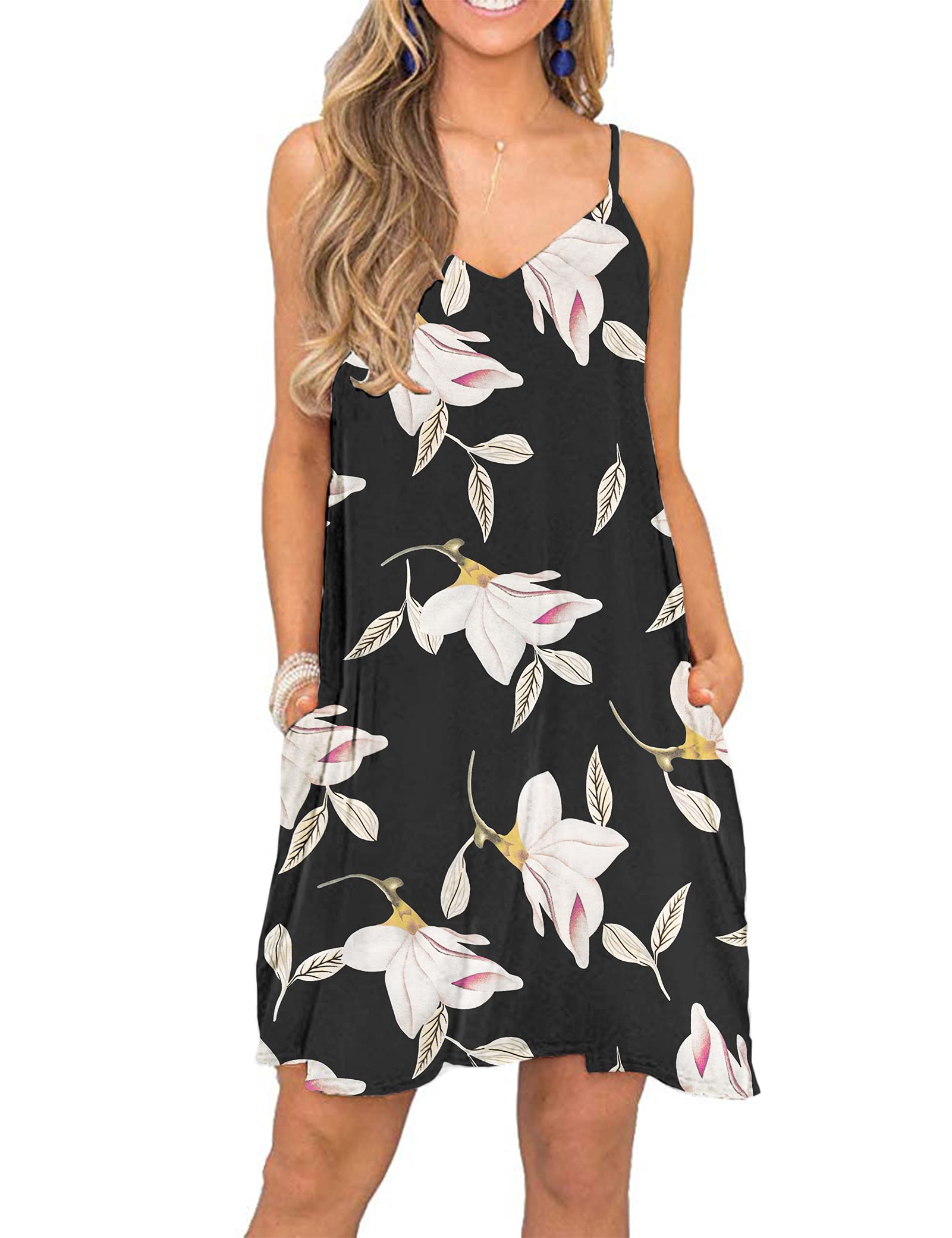 MISFAY Women's Summer Spaghetti Strap Casual Swing Tank Dress with Pockets - Lightweight Beach Cover Up for Vacation, Poolside, and Outdoor Activities