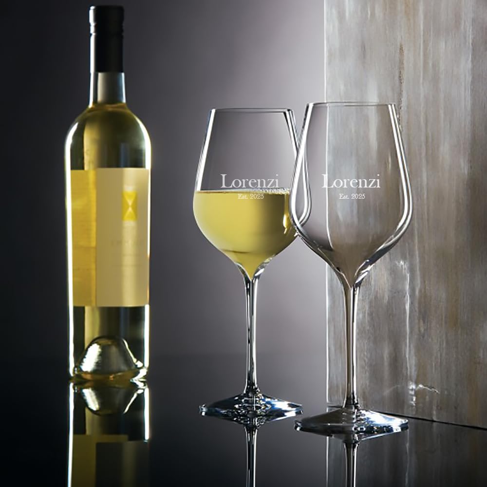 Waterford Personalized Elegance Sauvignon Blanc Wine Glasses - Set of 2 Custom Engraved 14.2oz Crystal White Wine Glasses for Pouilly Fumé, Sancerre, Sauternes | Perfect for Wine Tasting, Anniversary Gifts & Romantic Dinners