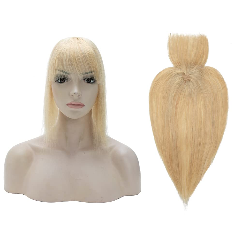 MY-LADY 100% Real Human Hair Topper with Bangs - Natural Mono Base Clip-In Hairpiece for Women - 10 Inch #24 Natural Blonde - Perfect for Hair Loss, Thinning Hair & Gray Coverage - Great for Daily Wear, Special Occasions & Confidence Boosting