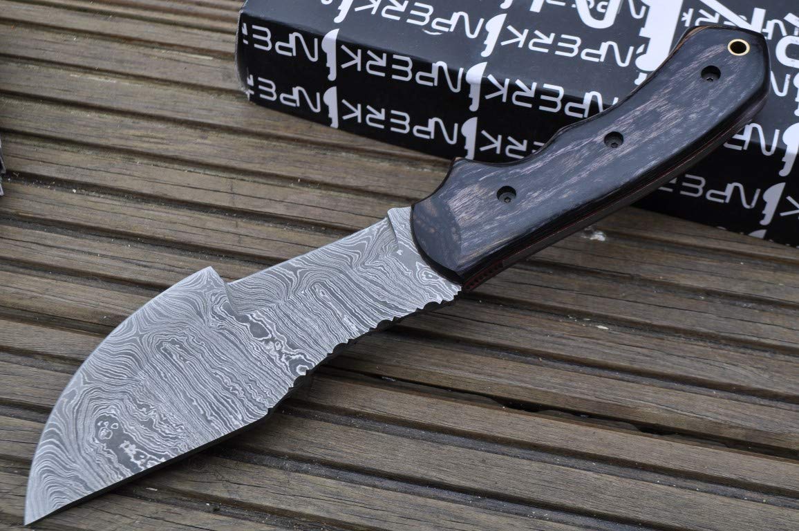 Perkin Knives - Premium Damascus Steel Hunting Knife with Leather Sheath | Outdoor Survival, Camping & Bushcraft Tool | Gift for Hunters & Outdoorsmen