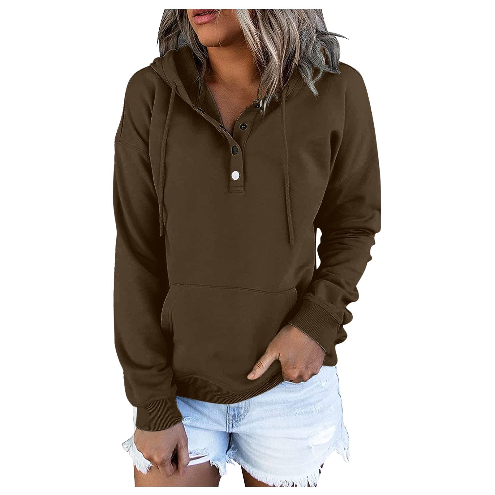 Women's Cozy Fleece Hooded Sweatshirt with Button Zipper - Long Sleeve Pullover for Winter & Fall | Casual Wear, Outdoor Activities, Lounge Comfort