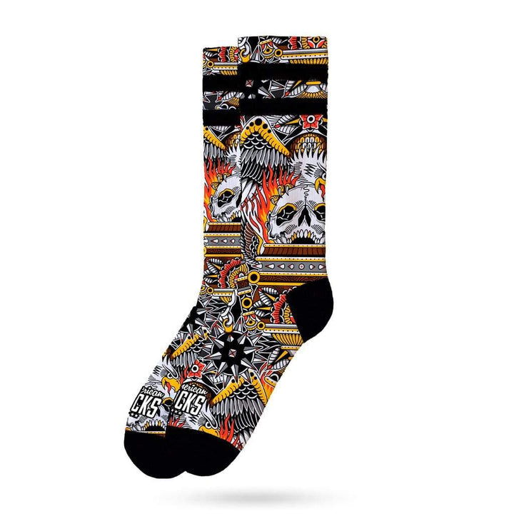 American Flag Socks - Patriotic Mid High Crew Socks with Eagle & Fire Design - Perfect for 4th of July, Veterans Day & Outdoor Activities