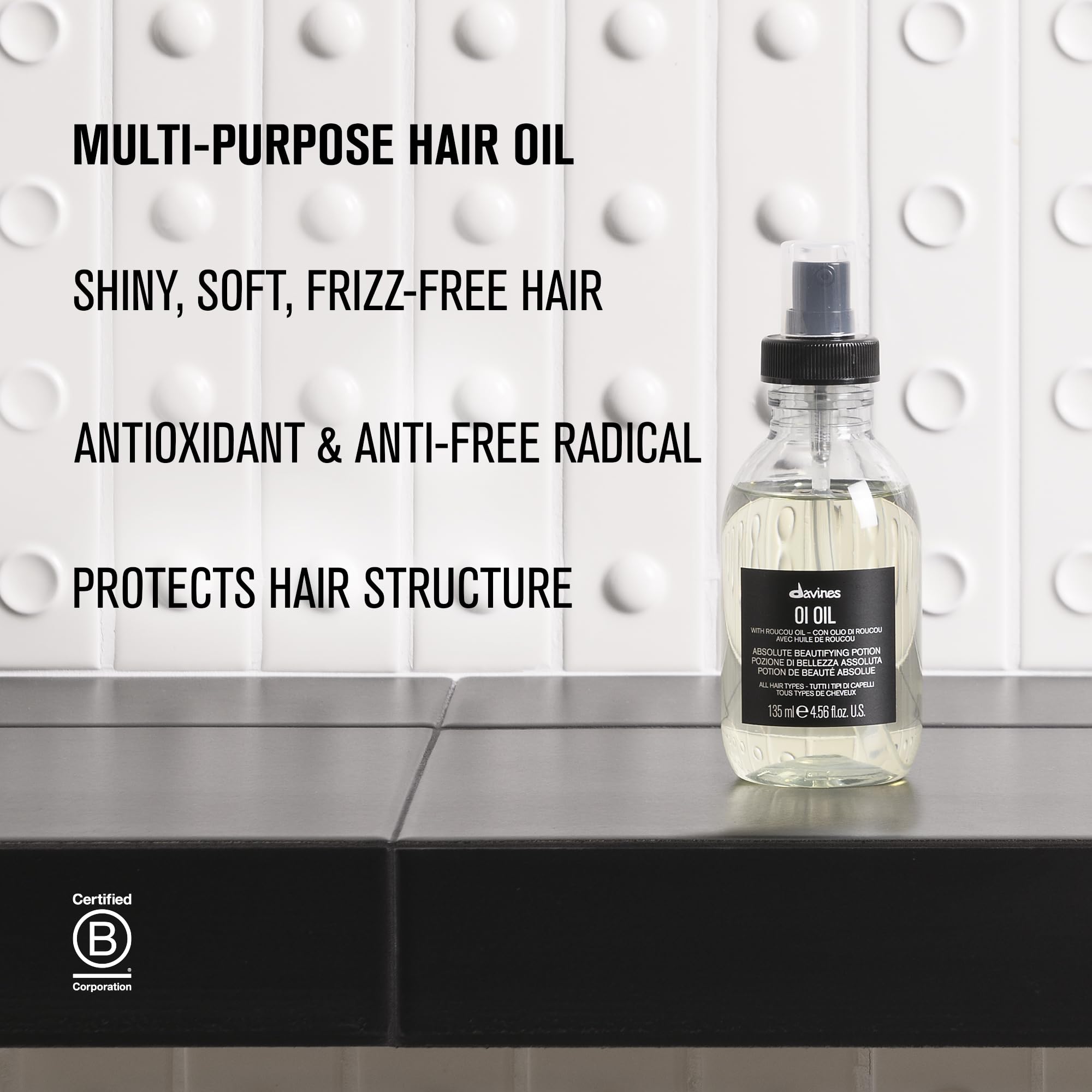 Davines OI Oil - Weightless Hair Oil for Dry, Coarse & Curly Hair | Frizz Control Treatment | Soft, Shiny Hair | Perfect for Daily Styling & Hydration