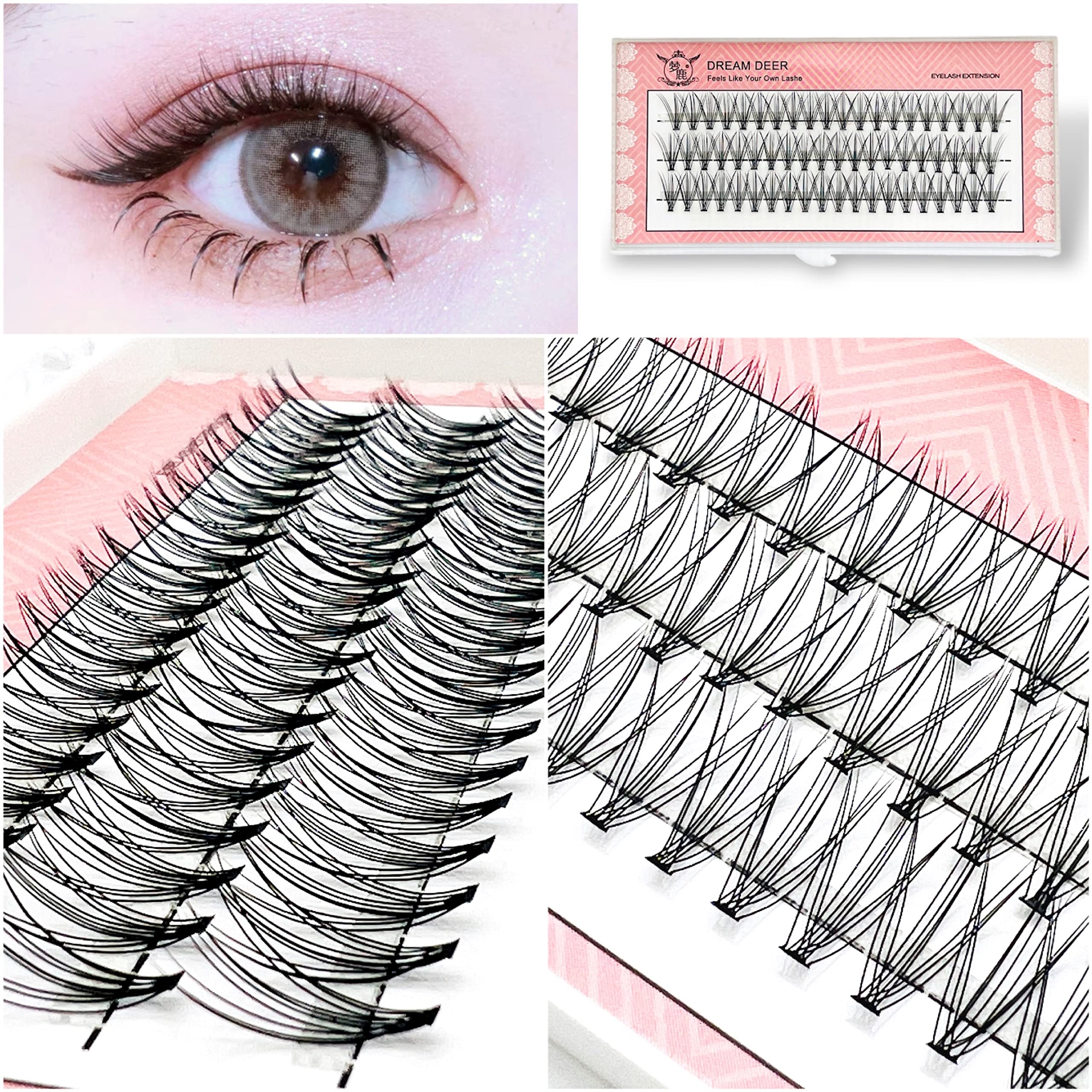 CB 3 Trays Cluster Eyelash Extensions - DIY Individual False Lashes for Volume & Length - 180 Pcs Mixed 10-11-12mm C Curl Lashes in 3 Trays - Perfect for Home Use, Salon Quality, Natural & Glamorous Looks