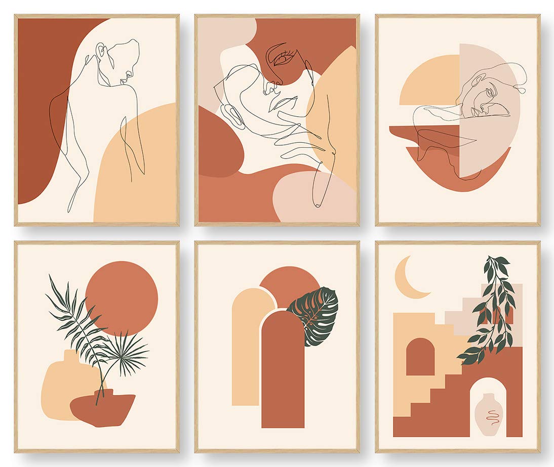 Abstract Wall Art Prints - Minimalist Boho Decor with Woman Line Art & Botanical Plant Drawings - Set of 6 Unframed 8x10 Inch Posters for Bedroom, Kitchen, Bathroom & Office - Perfect for Home Decor & Gift Giving
