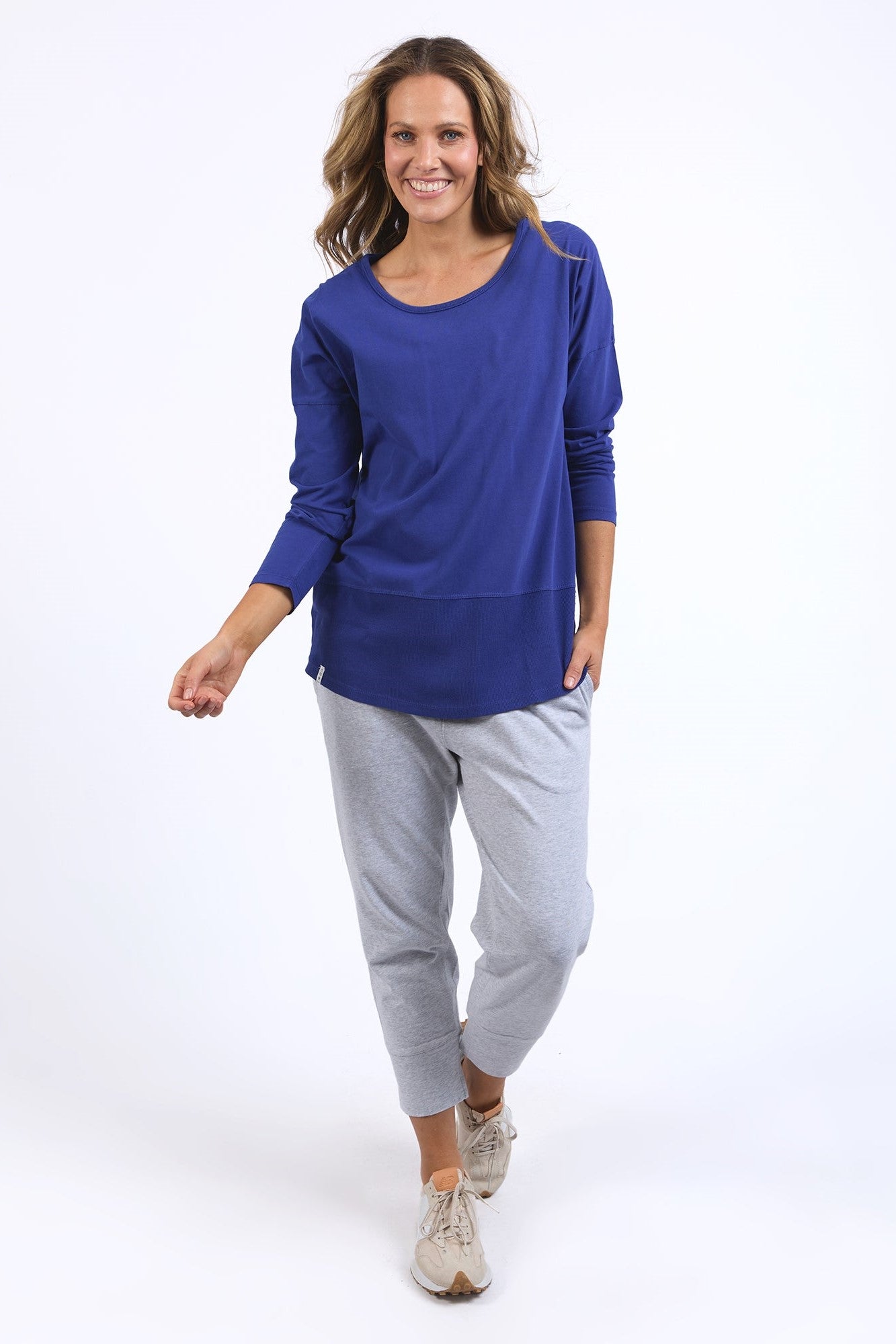 Elm Rib Long Sleeve T-Shirt for Men & Women - Soft Cotton Crewneck Top in Deep Blue - Perfect for Casual Wear, Layering & Everyday Comfort