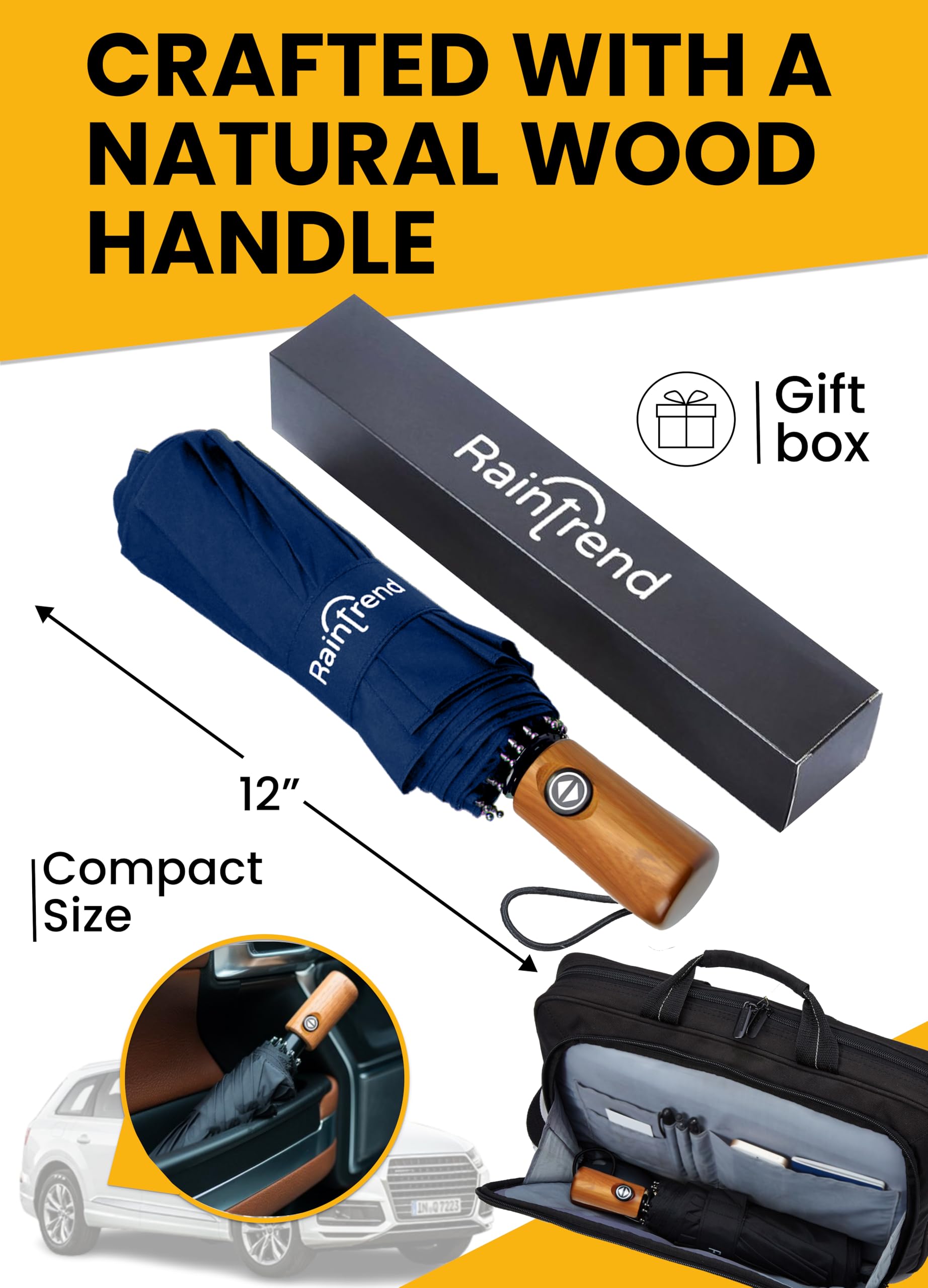 Windproof Automatic Travel Umbrella with 10% Larger Canopy - Compact Folding Portable Rain Umbrella for Men & Women - Perfect for Backpack, Purse, Commuting & Outdoor Adventures