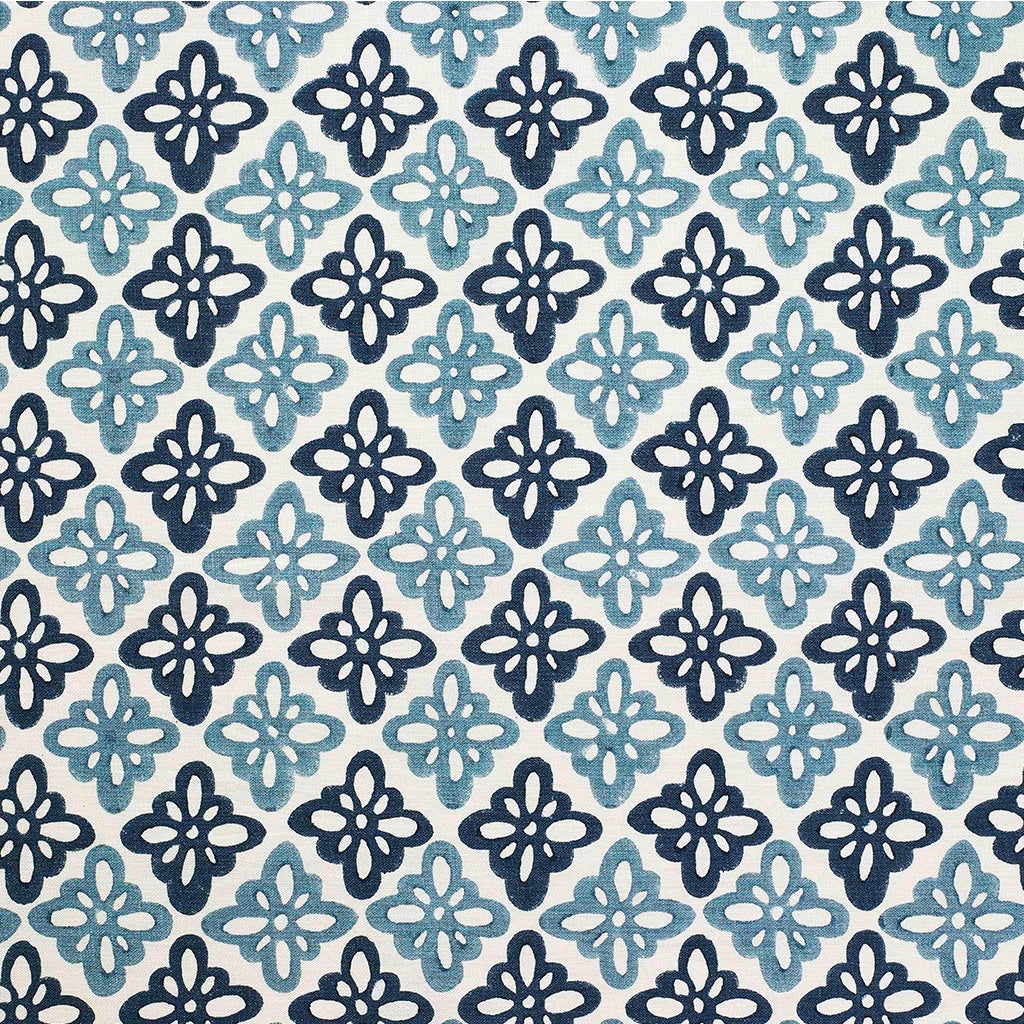 Pattee Block Printed Linen Fabric - Blue Sample for Home Decor, DIY Crafts & Upholstery Projects