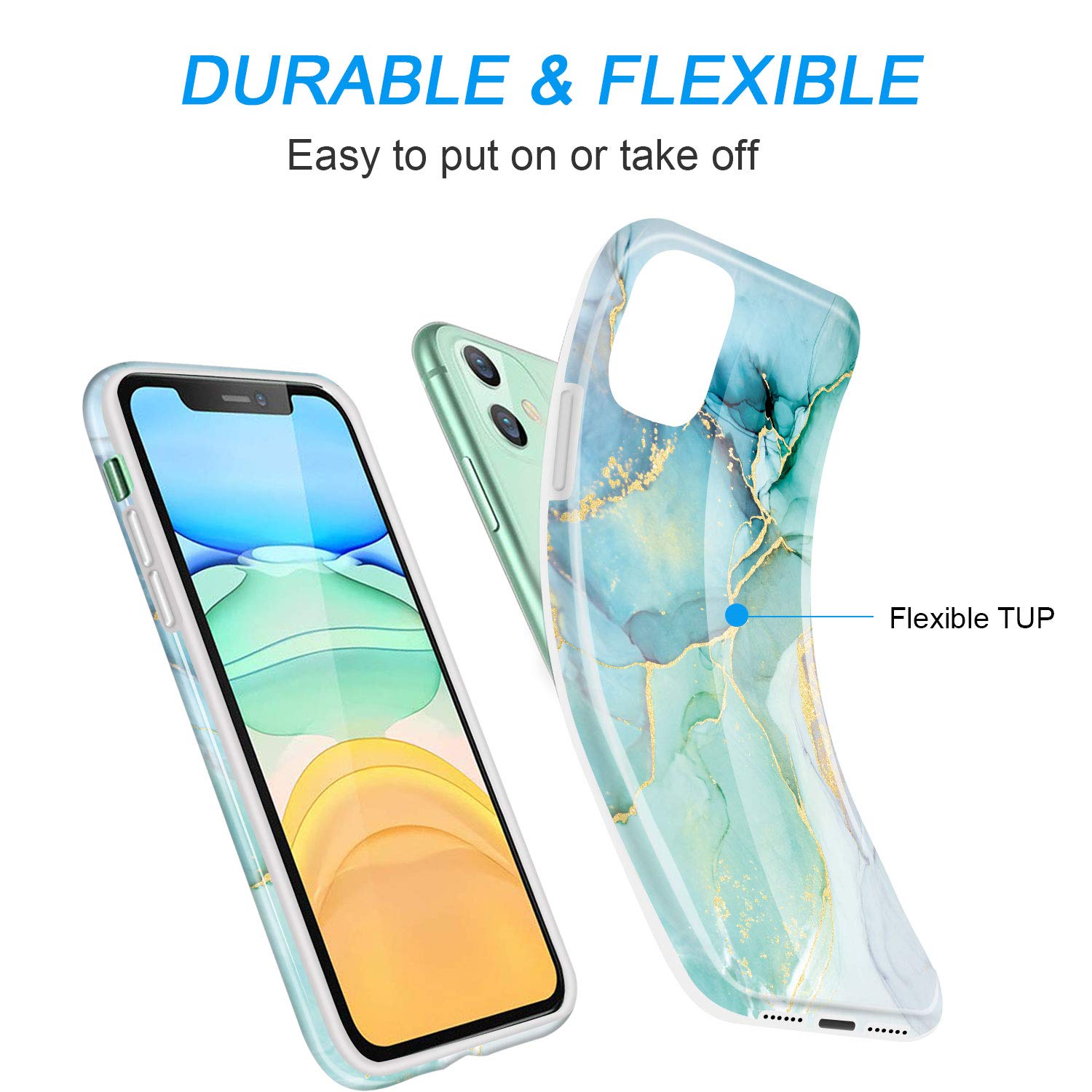 Luolnh iPhone 11 Case - Marble Design Shockproof Soft Silicone Bumper Cover for iPhone 11 6.1 Inch (2019 Model) - Abstract Mint | Perfect for Daily Use, Work, and Travel Protection