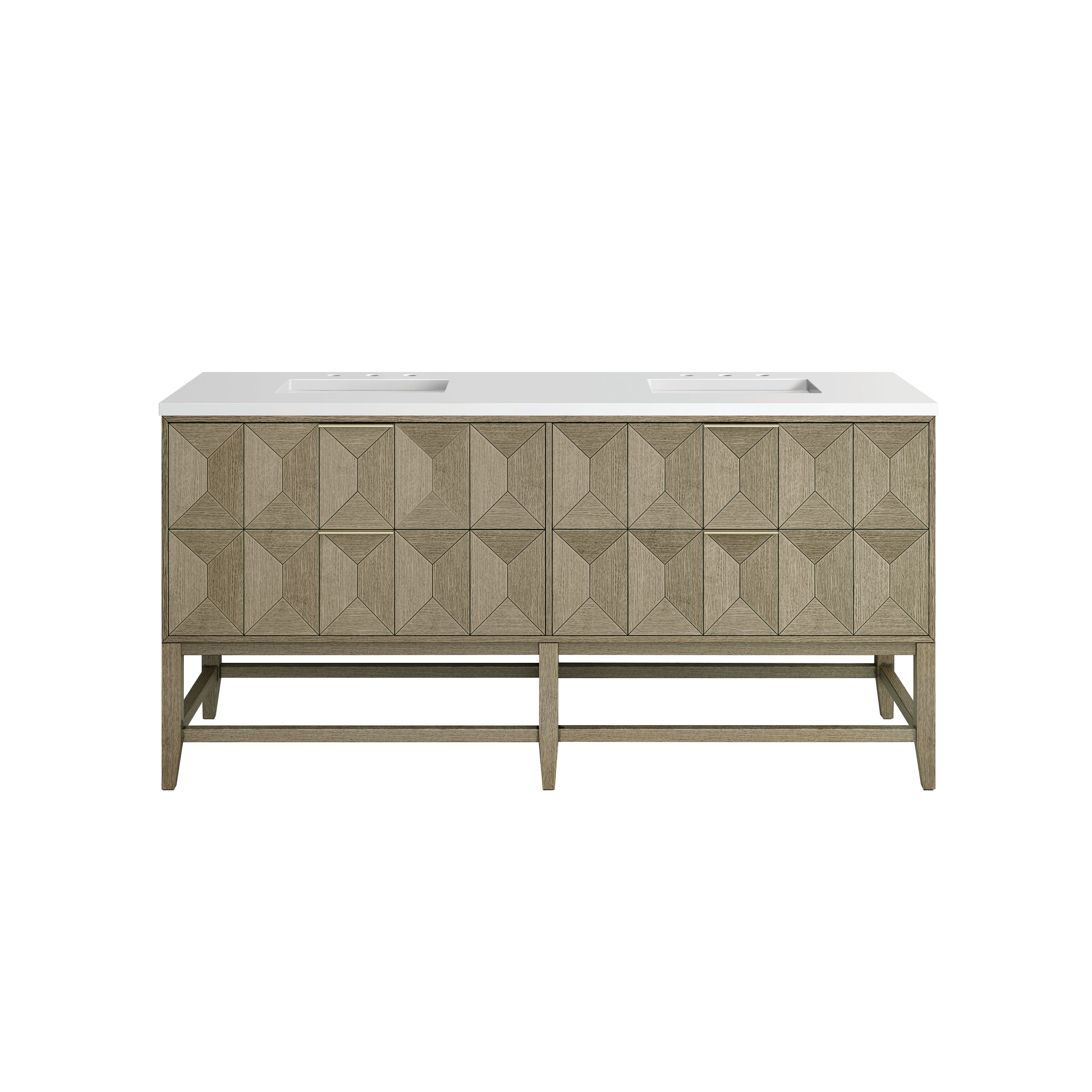 Emmeline 72 Inch Double Bathroom Vanity with Pebble Oak Finish & 3CM White Zeus Quartz Top - Perfect for Master Bathroom, Guest Bath or Powder Room Renovation