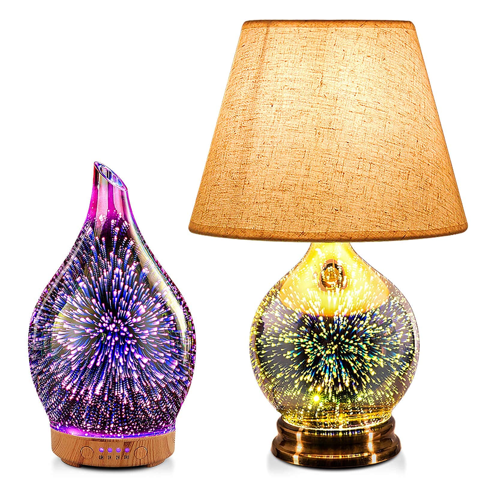 Porseme 100ml Rose Gold 3D Firework Glass Ultrasonic Humidifier & Essential Oil Diffuser with LED Table Lamp - Perfect for Aromatherapy, Home Decor, and Bedroom Relaxation