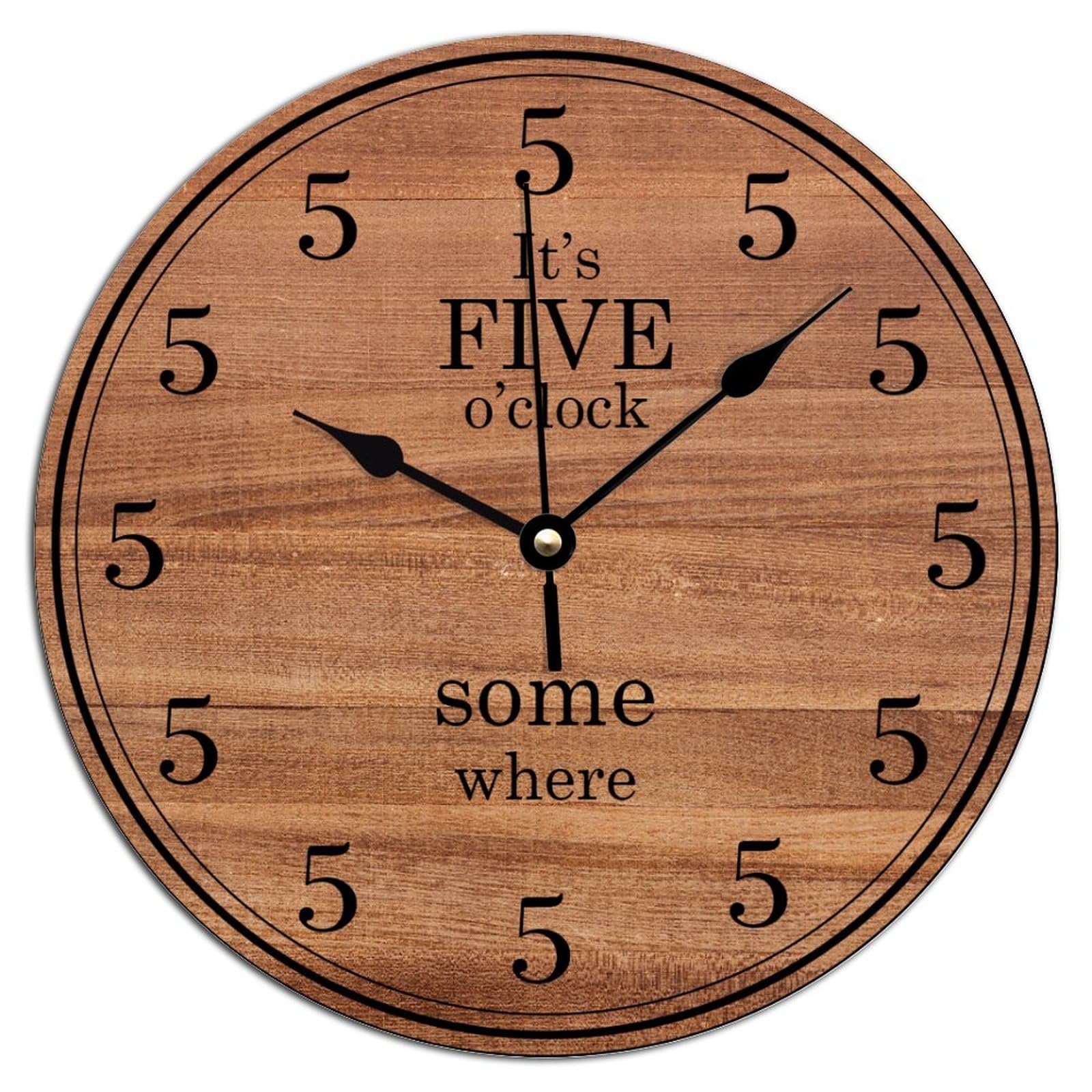 Funny Coworker Wall Clock - Silent Non-Ticking 12 Inch Wooden Clock with 'It's Five O'Clock Somewhere' Design | Battery Operated Home Decor for Kitchen, Living Room, Bathroom & Office | Perfect Gift for Colleagues, Housewarming & Retirement Parties