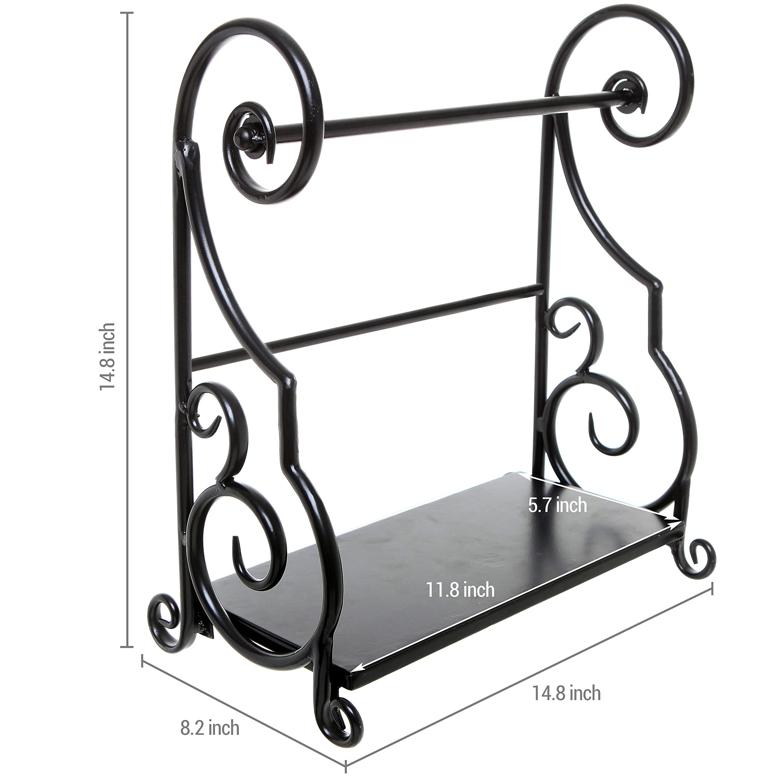 MyGift Black Metal Paper Towel Holder Stand with Decorative Scrollwork - Kitchen Countertop Organizer for Paper Towels & Condiments - Perfect for Home, Office, or Restaurant Use