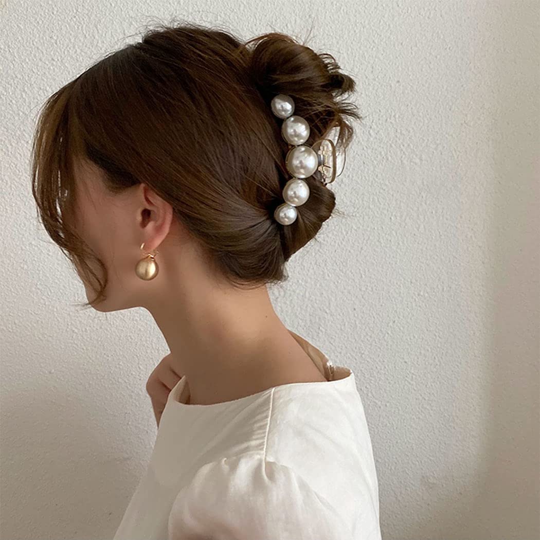 Pearl Hair Clips 4PCS - Acrylic Jaw Clamps for Thick & Curly Hair - Women's Hair Accessories for Party & Daily Use