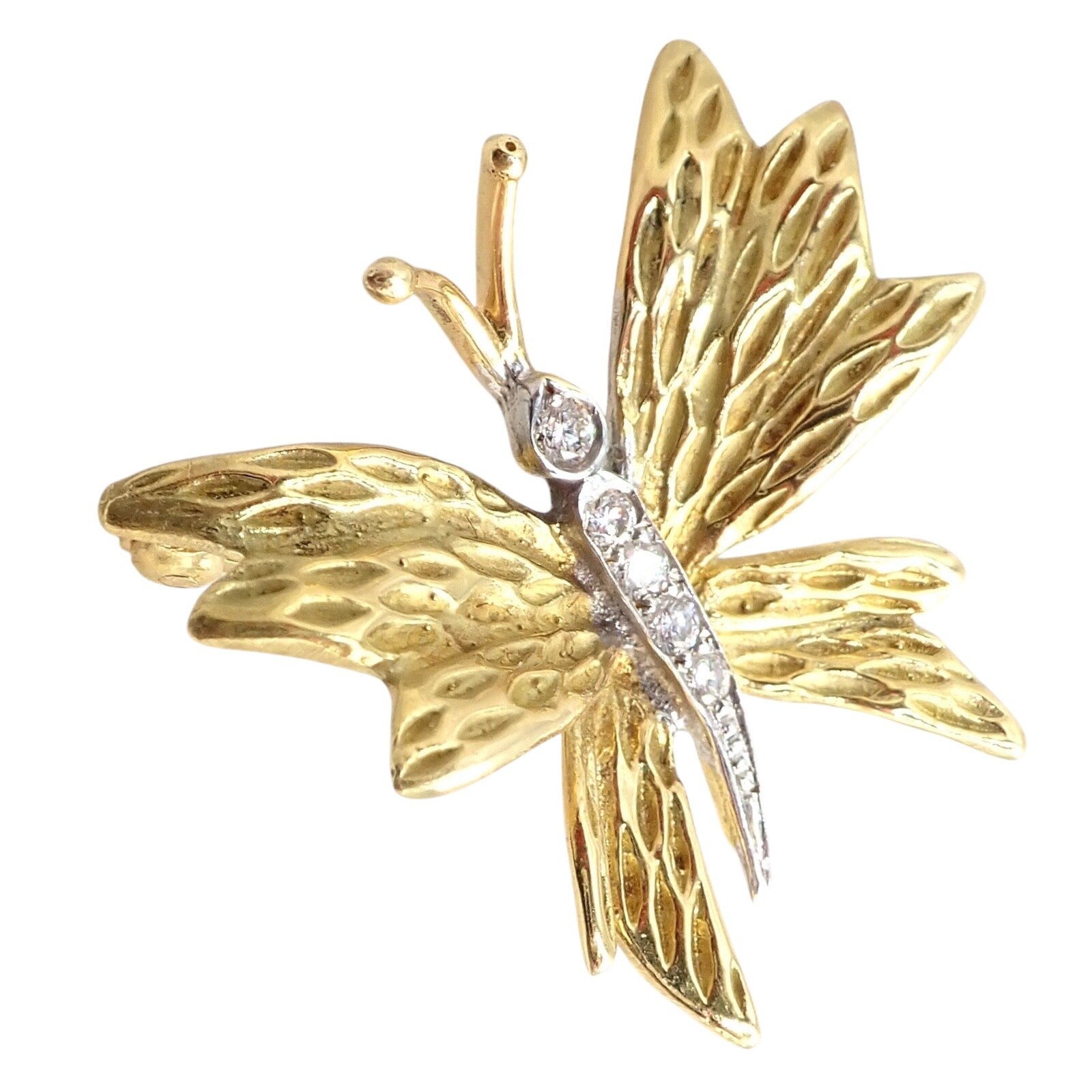 Authentic Tiffany & Co 18k Yellow Gold Platinum Butterfly Diamond Pin Brooch - Elegant Jewelry Gift for Women, Perfect for Weddings, Anniversaries & Special Occasions