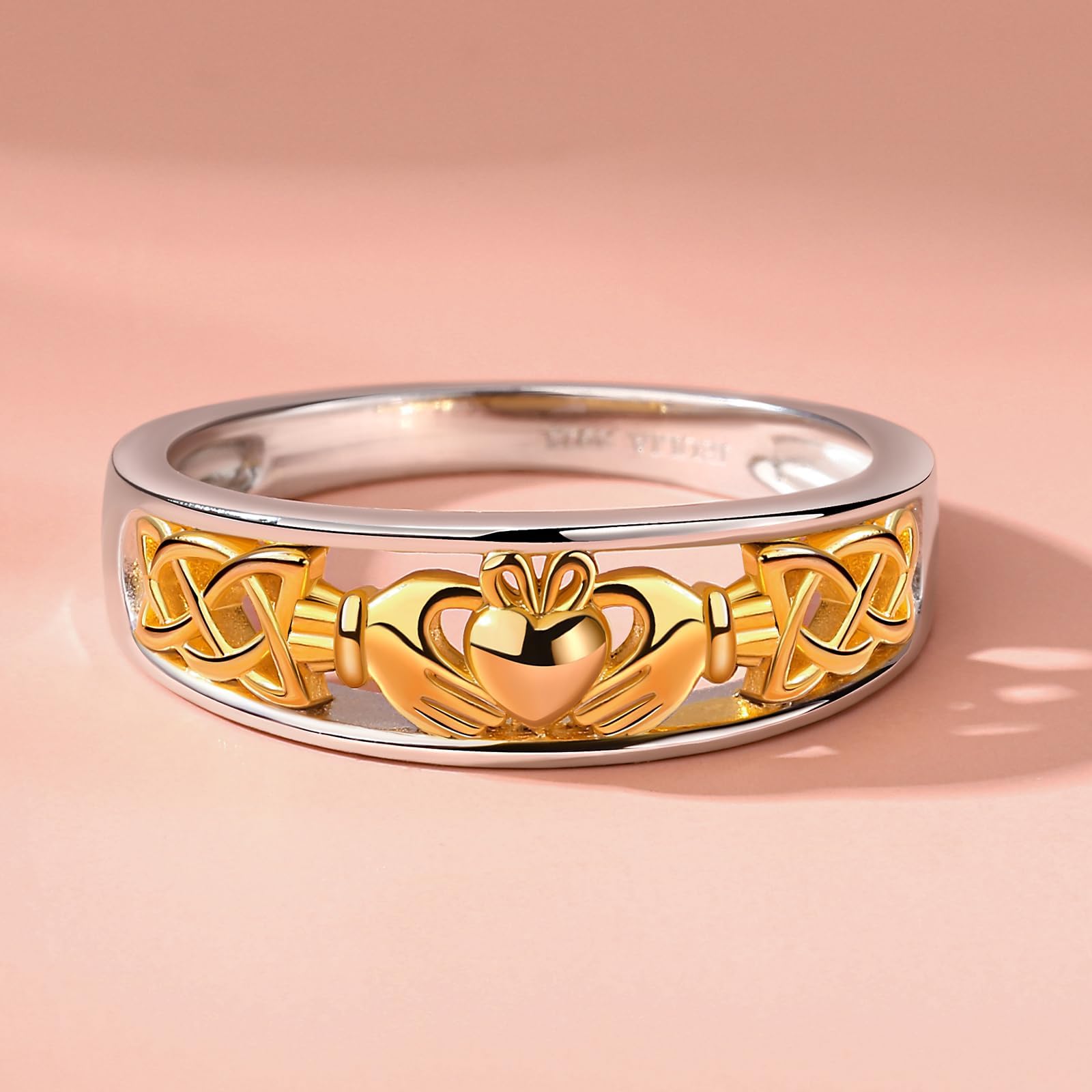 Jeulia Claddagh Rings for Women - 925 Sterling Silver & 14K Gold Plated Two-Tone Wedding Band, Engagement Ring, Anniversary Promise Jewelry | Romantic Gift for Her | Perfect for Weddings, Proposals & Special Occasions