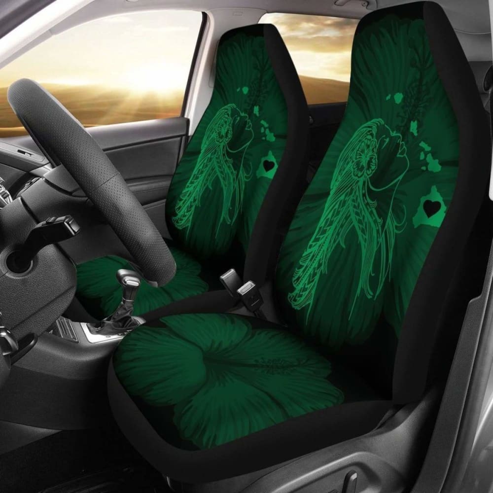 Premium Alohawaii Car Seat Covers - Hawaii Hula Girl & Hibiscus Map Design in Vibrant Green (232125) | Waterproof & Non-Slip Protection for Cars, Trucks & SUVs | Perfect for Beach Trips, Summer Drives & Hawaiian-Themed Vehicles