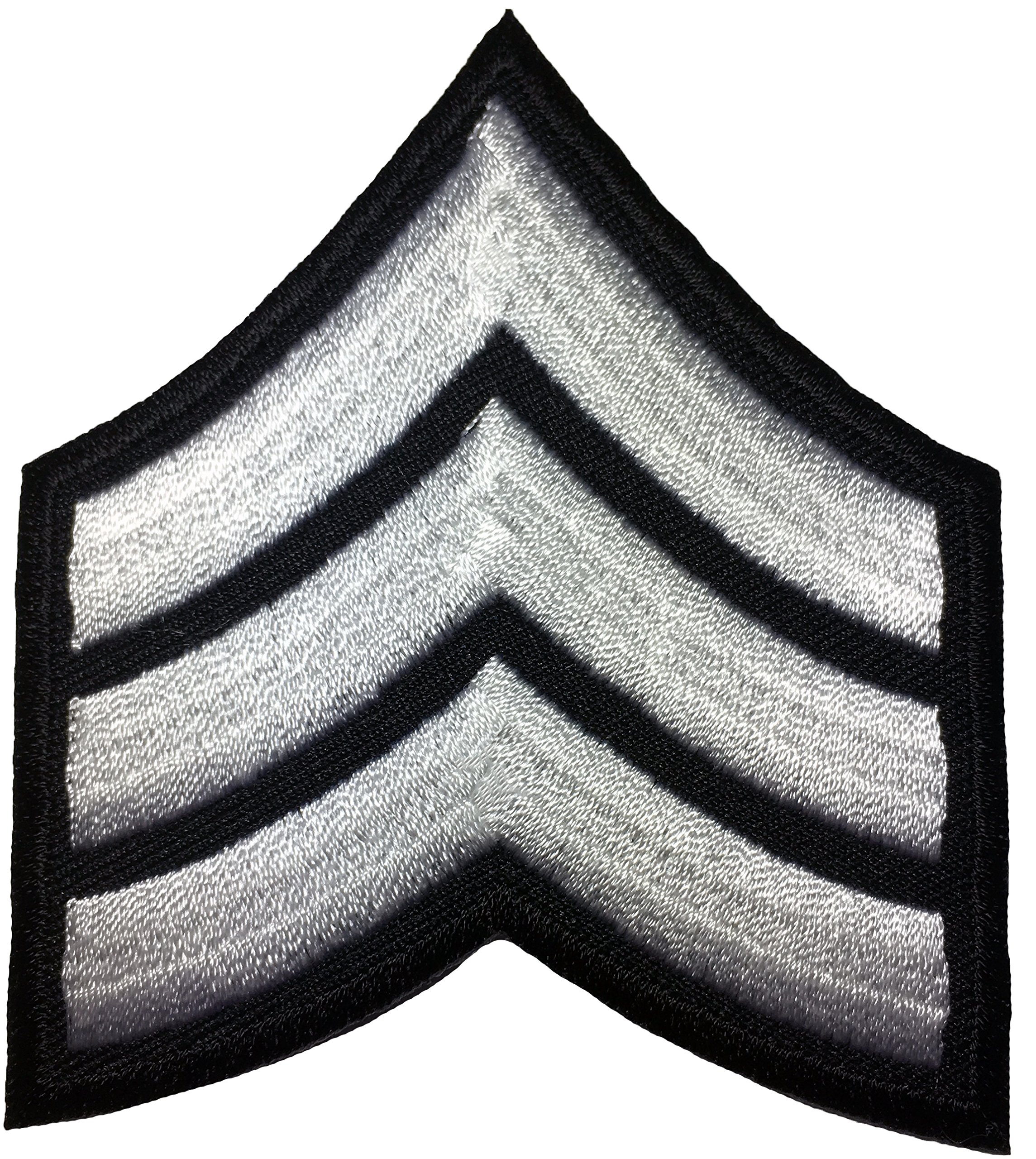 US Army Chevrons Sergeant E-5 Stripes - Sew On/Iron On Embroidered Rank Patch (Black & White) - Perfect for Military Uniforms, Cosplay, Veterans Events & Collectors (1 Piece)